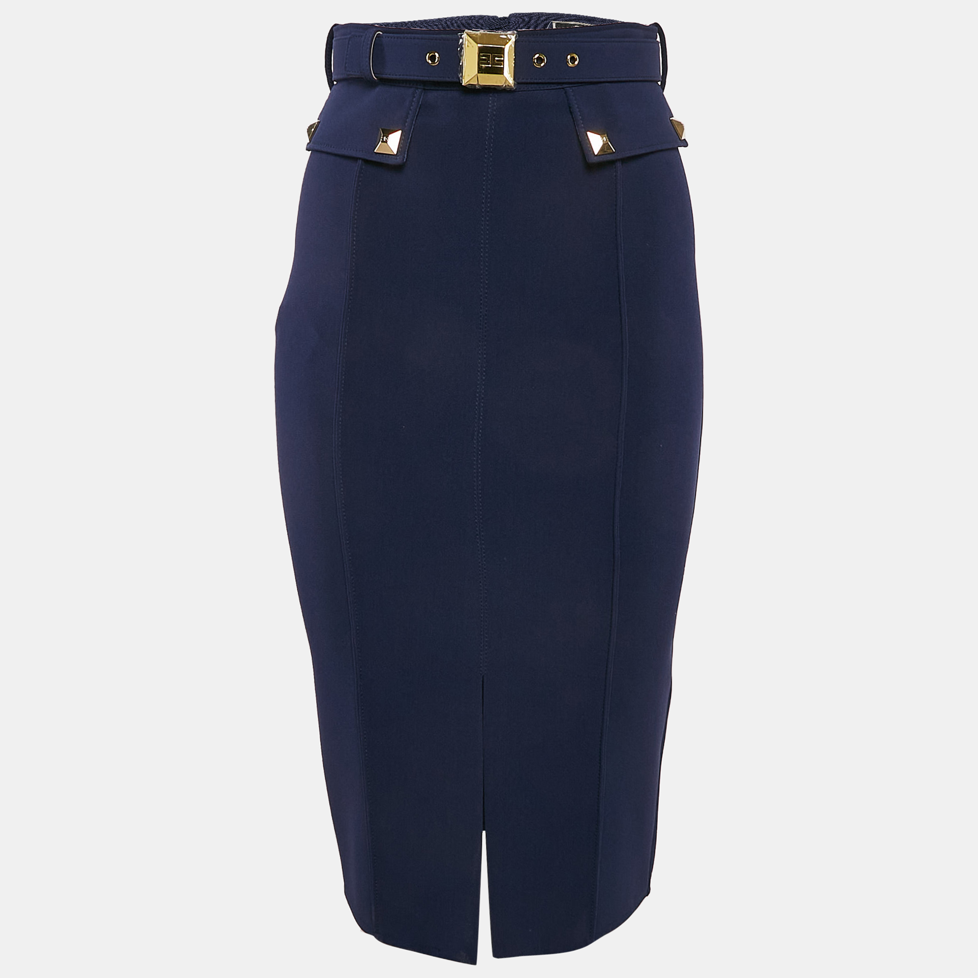 

Elisabetta Franchi Blue Jersey Studded Pencil Skirt S