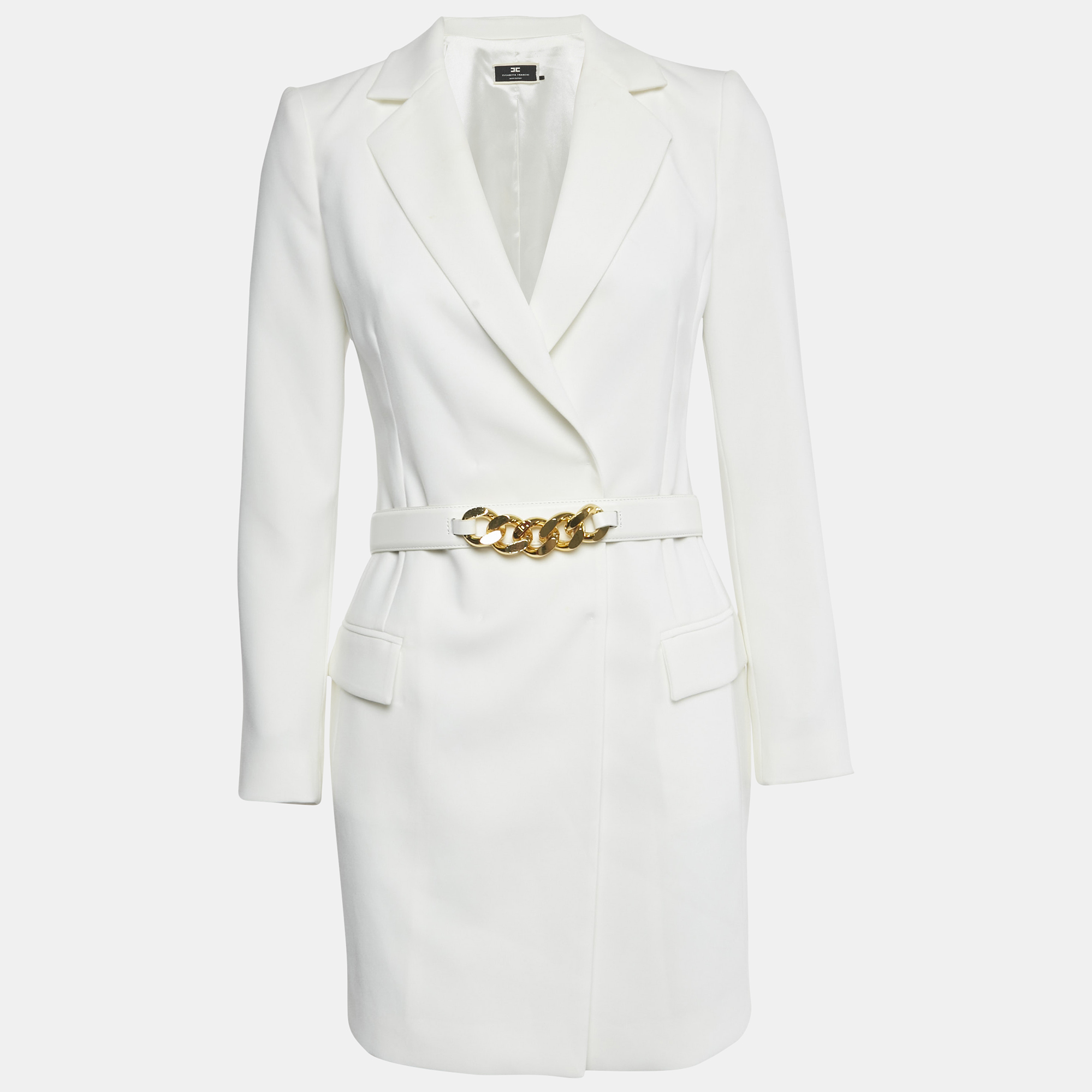 

Elisabetta Franchi White Crepe Double Breasted Belt Detail Blazer S