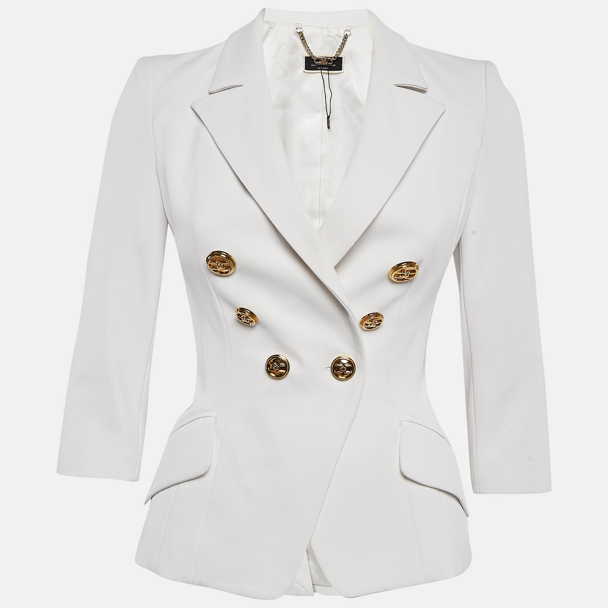 

Elisabetta Franchi White Crepe Double Breasted Blazer S