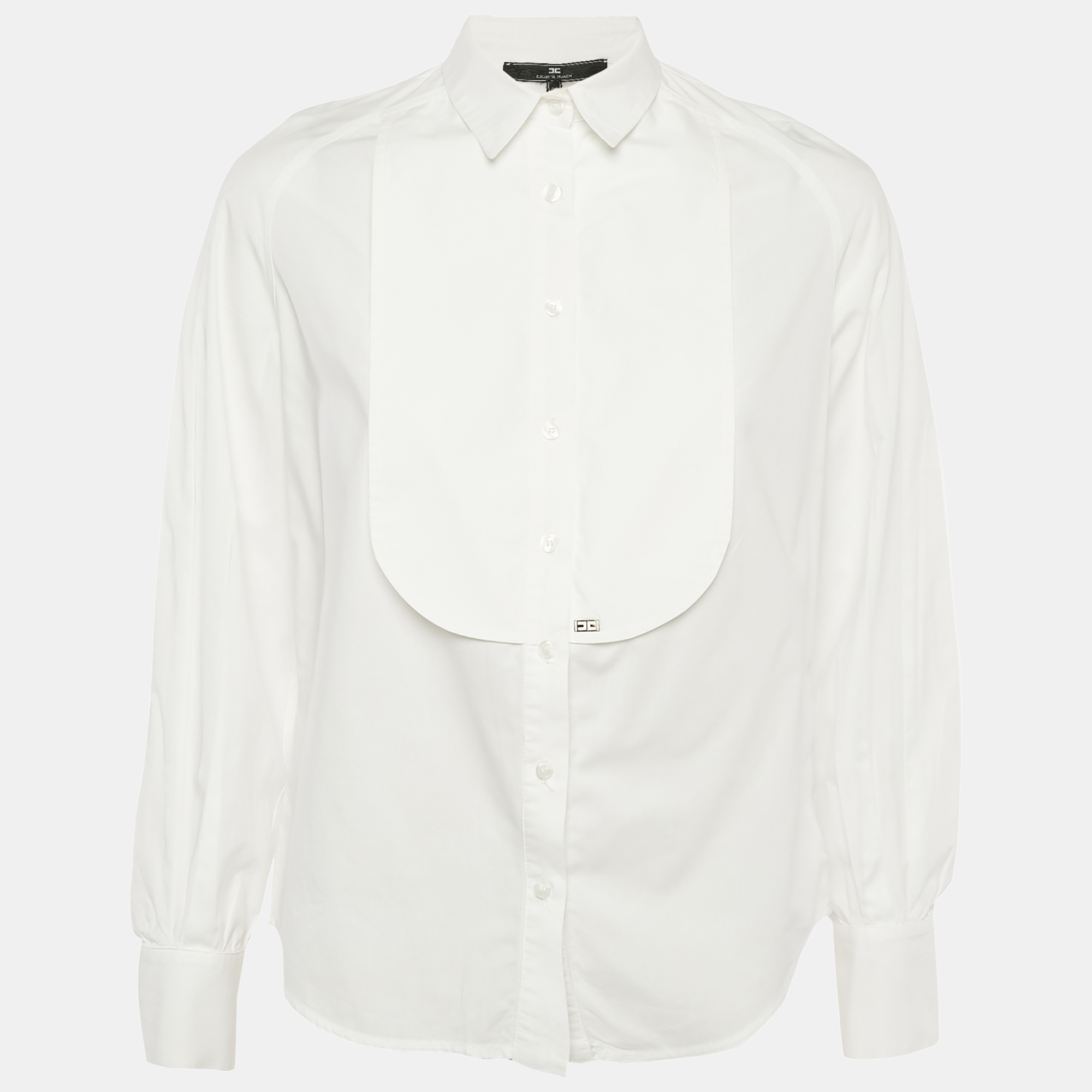 

Elisabetta Franchi White Cotton Button Front Tuxedo Shirt S