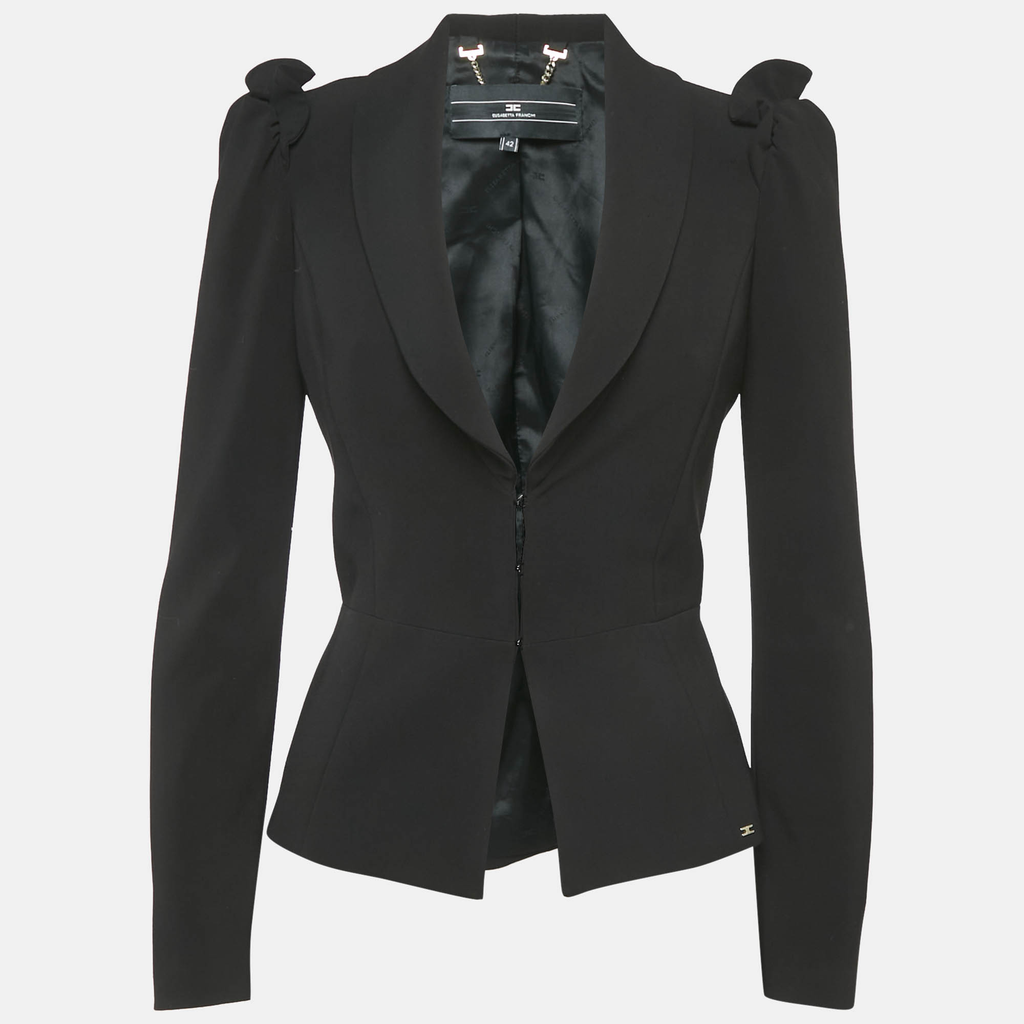 

Elisabetta Franchi Black Nylon Ruffled Detail Blazer M