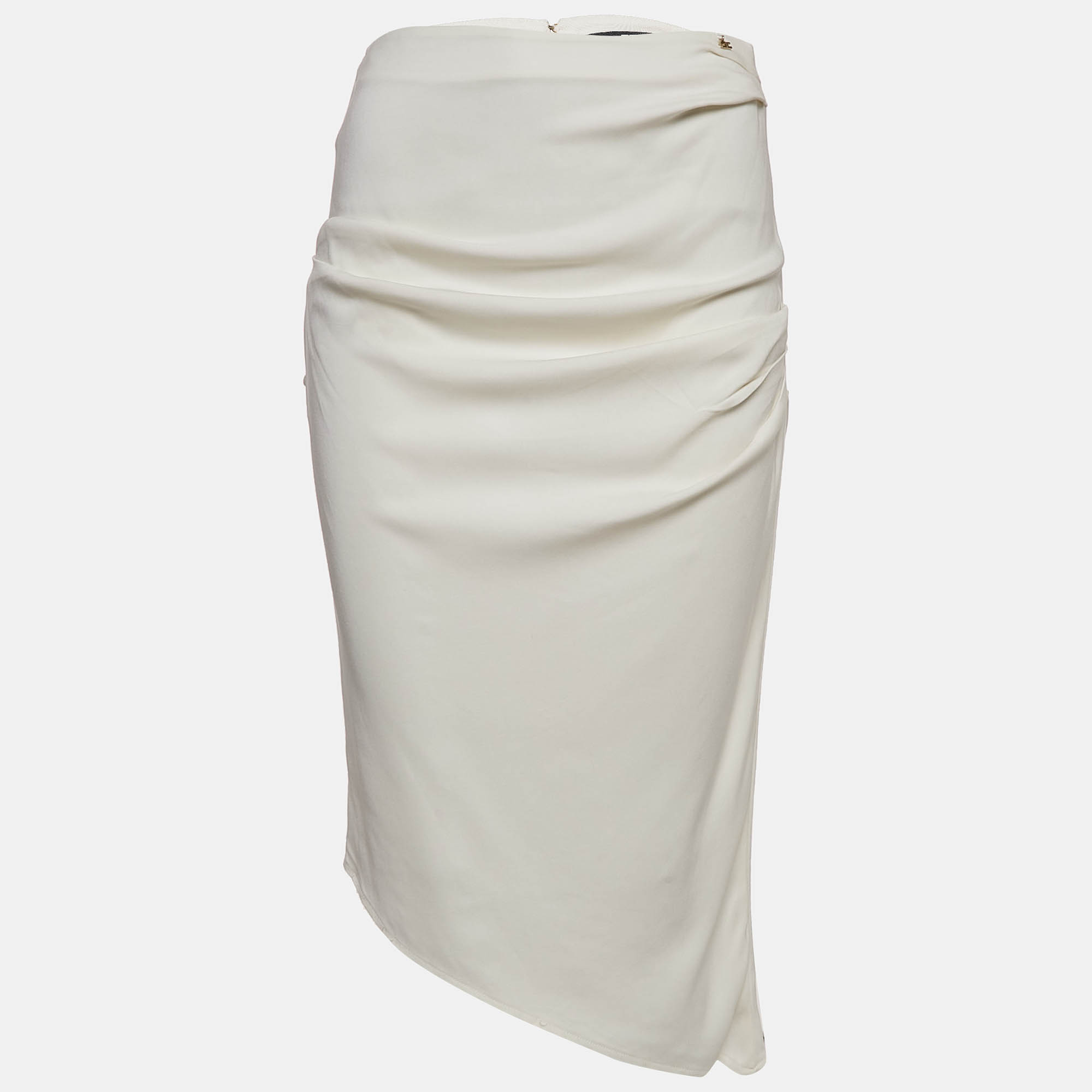 

Elisabetta Franchi Off-White Crepe Draped Asymmetric Skirt M