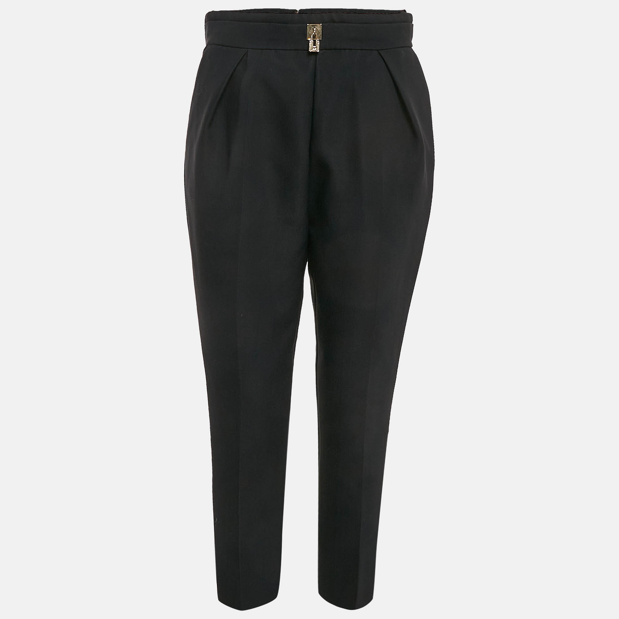 

Elisabetta Franchi Black Gabardine Lock Detail Trousers L