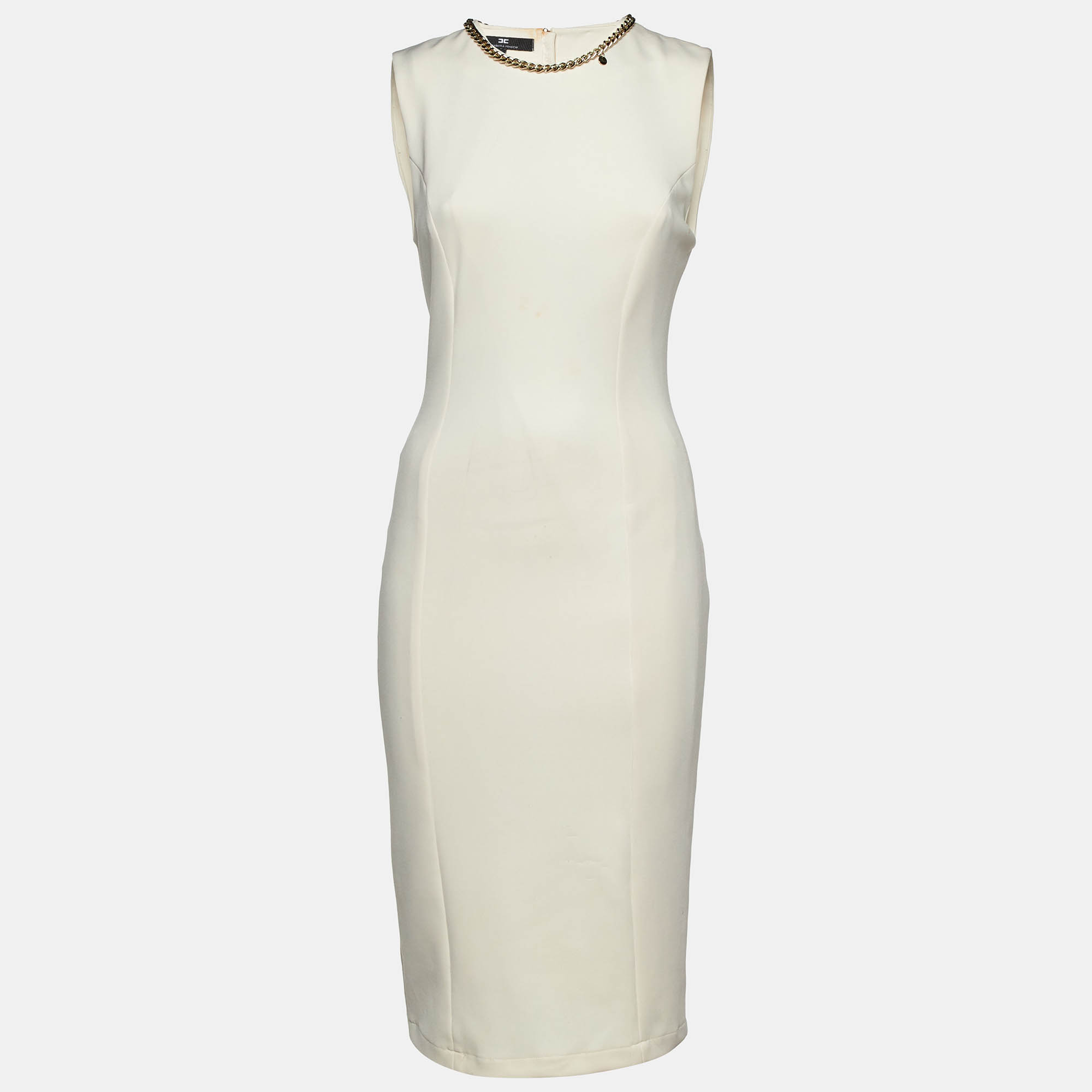 

Elisabetta Franchi Cream Jersey Sleeveless Sheath Dress M, White