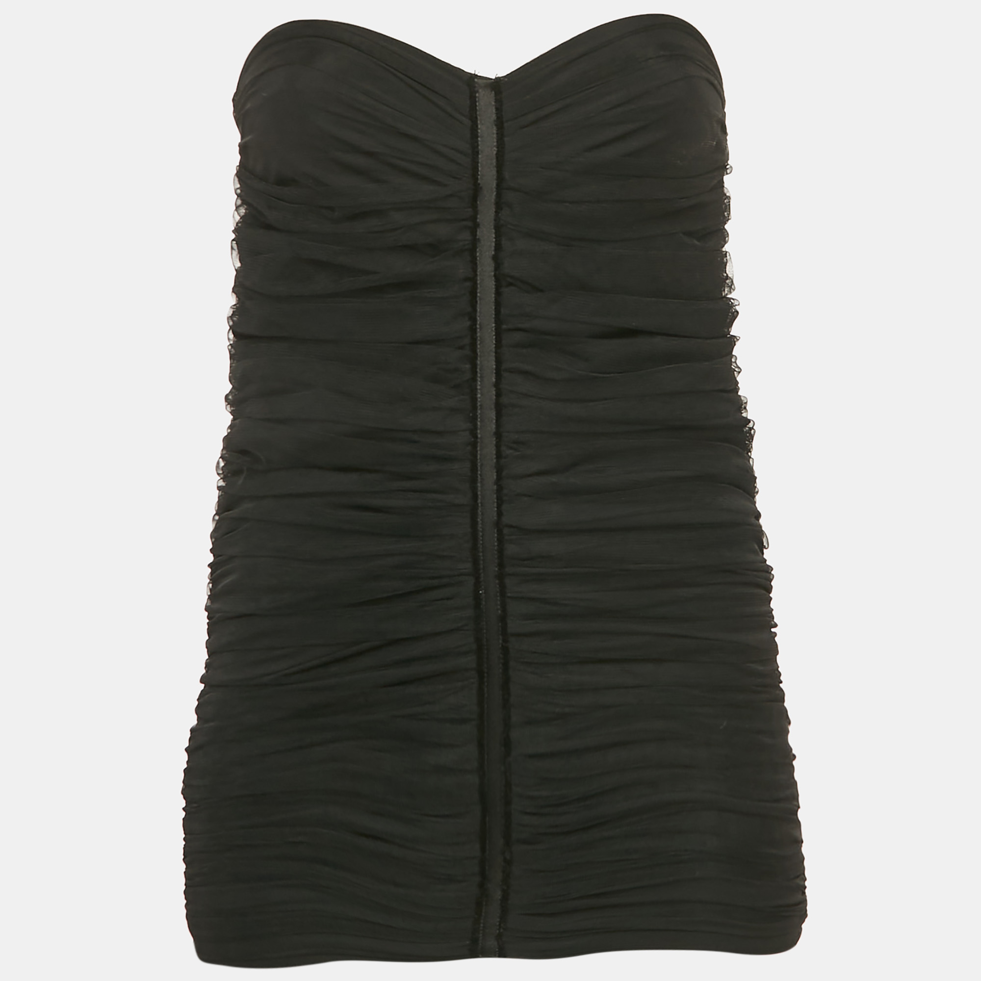 

Elisabetta Franchi Black Tulle Ruched Strapless Top S