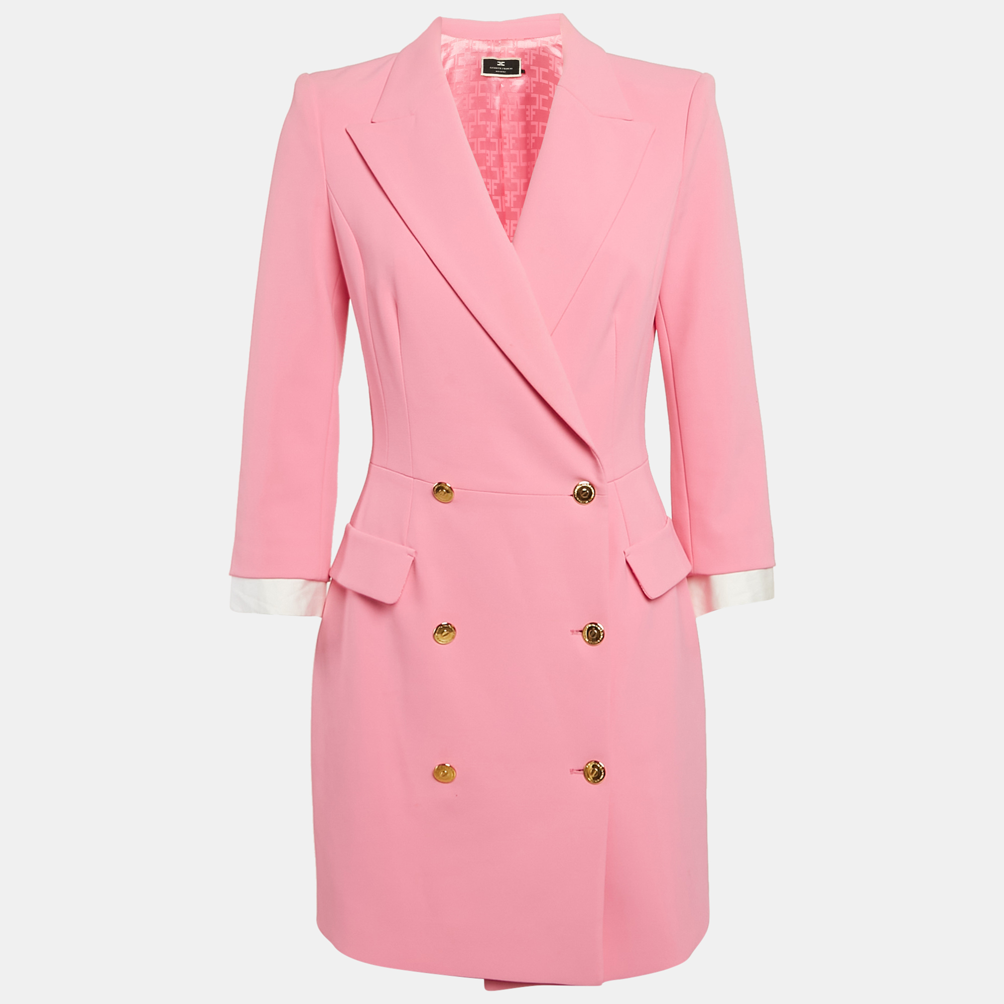 

Elisabetta Franchi Pink Crepe Double Breasted Mini Blazer Dress M