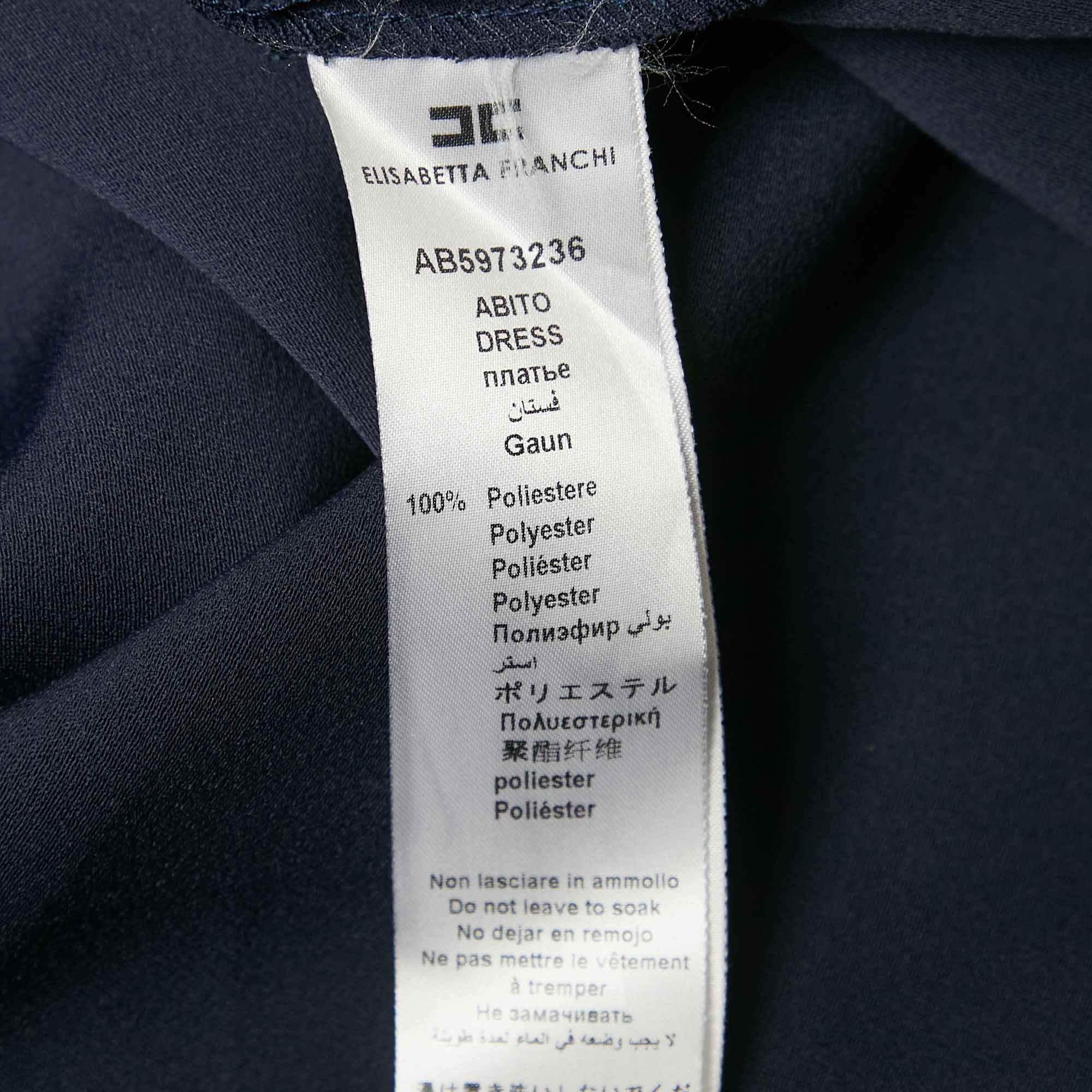 Elisabetta Franchi Navy Blue Crepe Round Neck Mini Dress M 