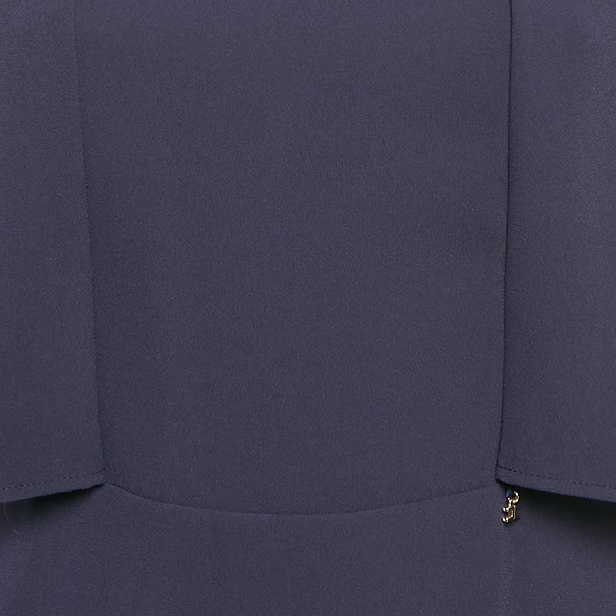 Elisabetta Franchi Navy Blue Crepe Round Neck Mini Dress M 
