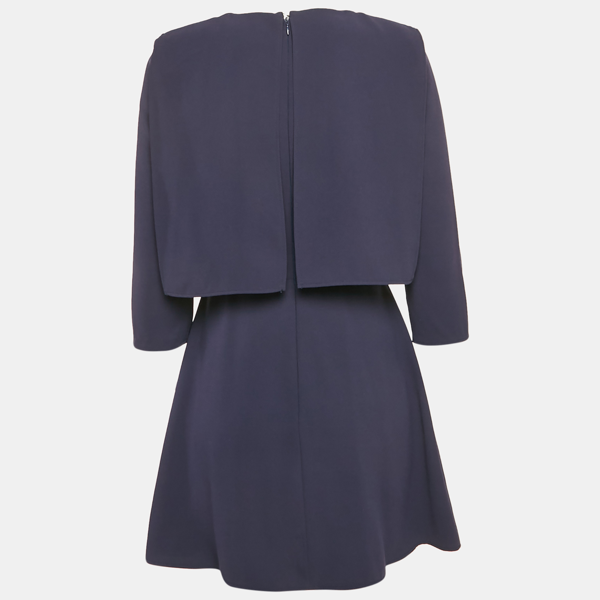 Elisabetta Franchi Navy Blue Crepe Round Neck Mini Dress M 