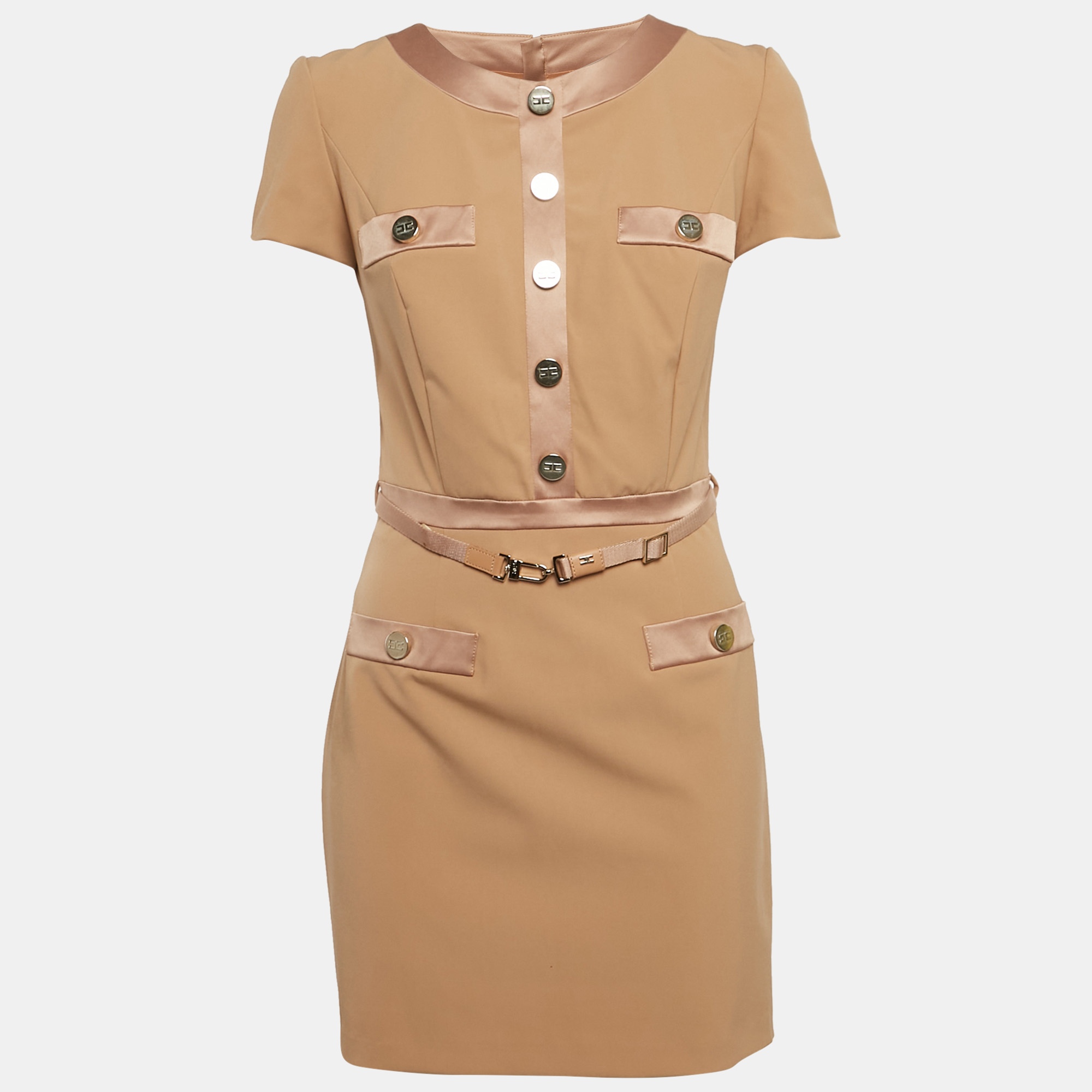 

Elisabetta Franchi Caramel Brown Crepe Button Detail Mini Dress M