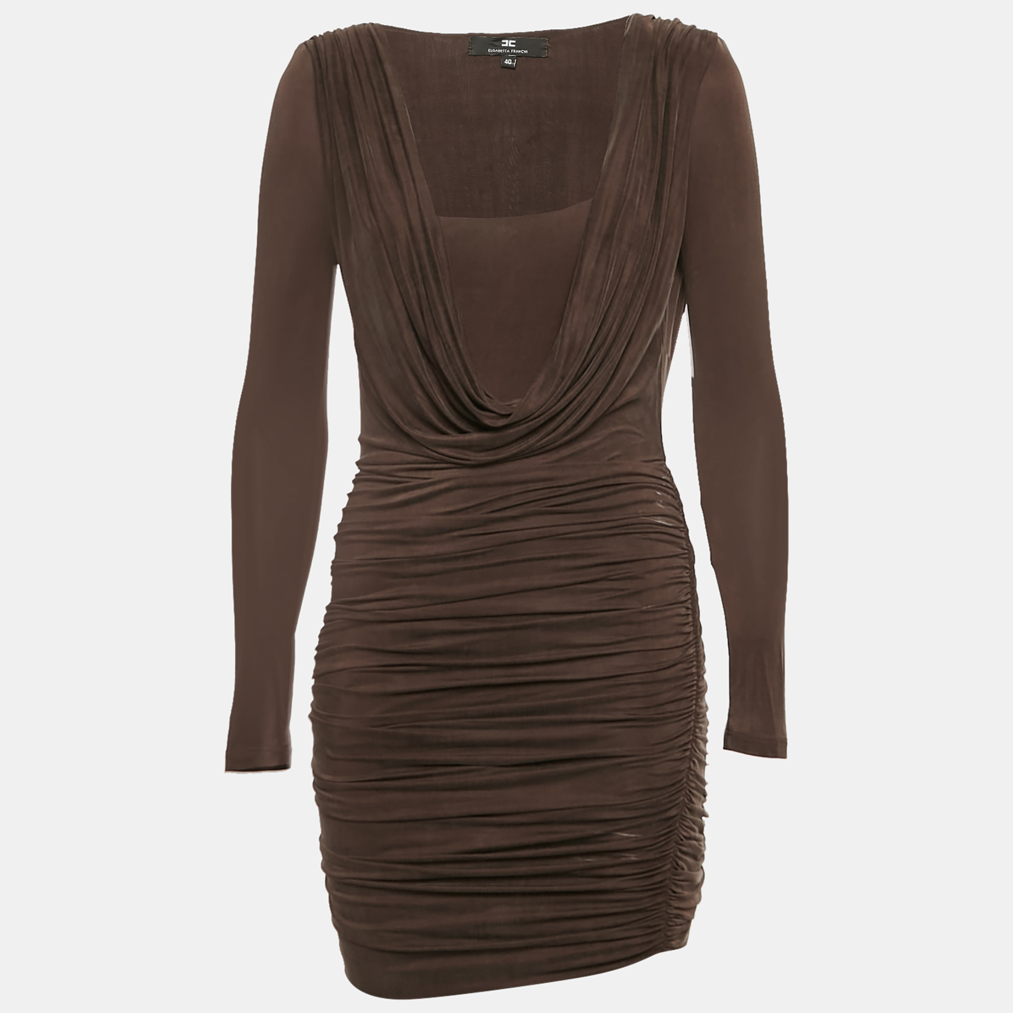 

Elisabetta Franchi Brown Jersey Ruche Mini Dress S