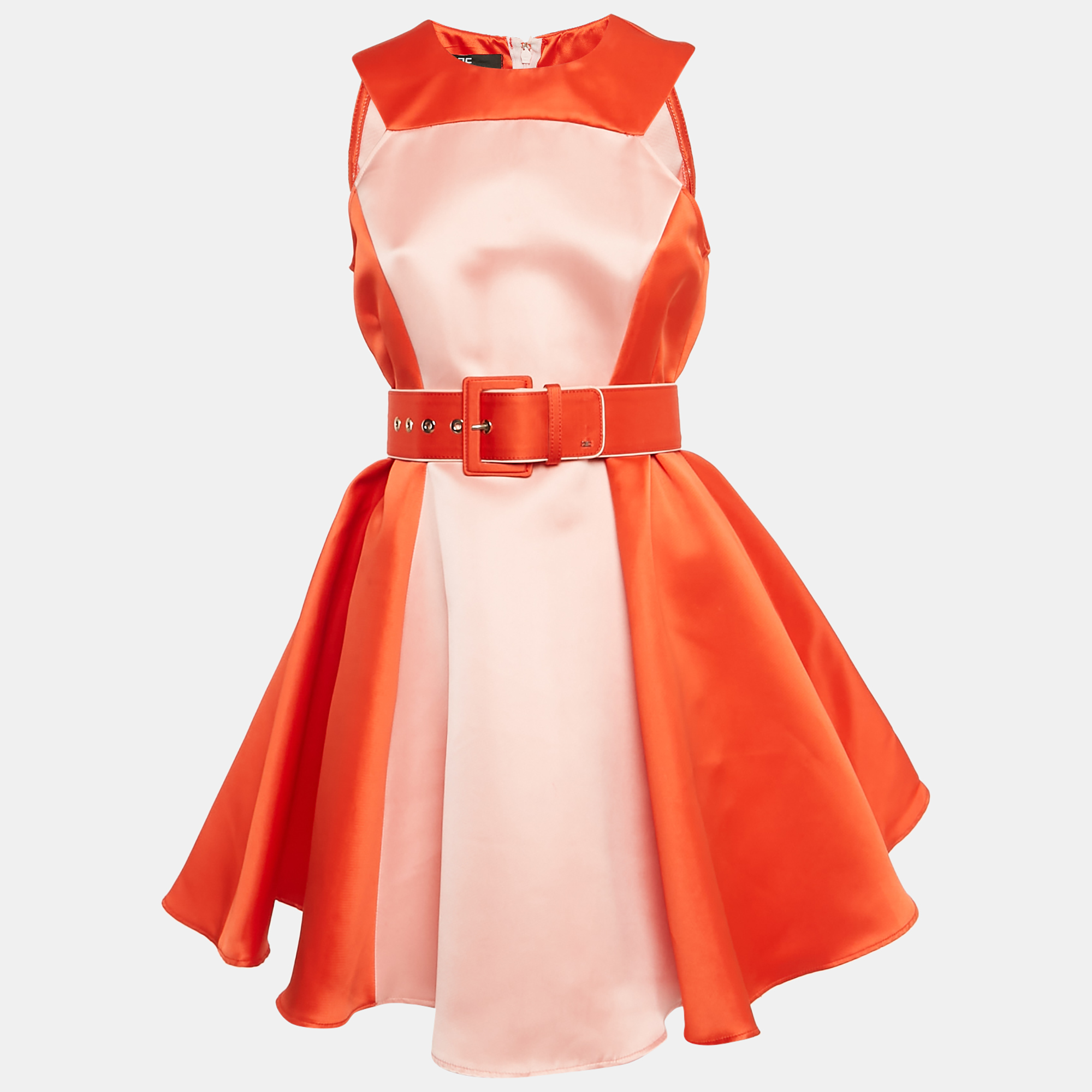 

Elisabetta Franchi Orange/Pink Satin Flared Mini Dress M