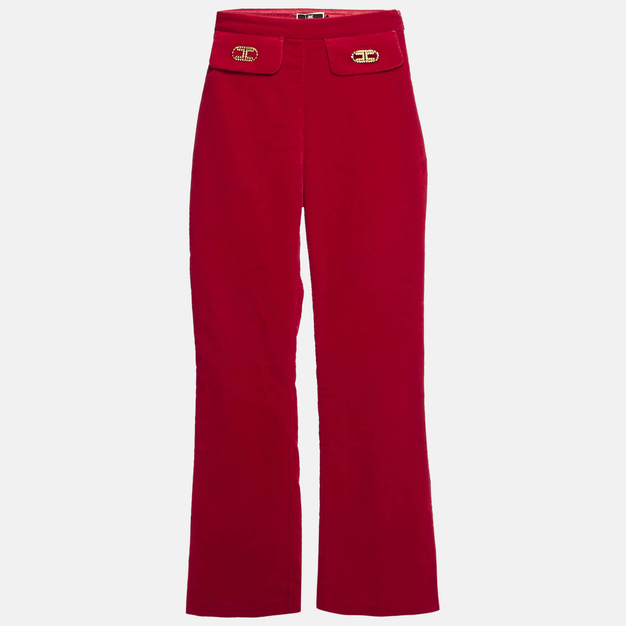 

Elisabetta Franchi Red Velvet Boot-Cut Leg Trousers S