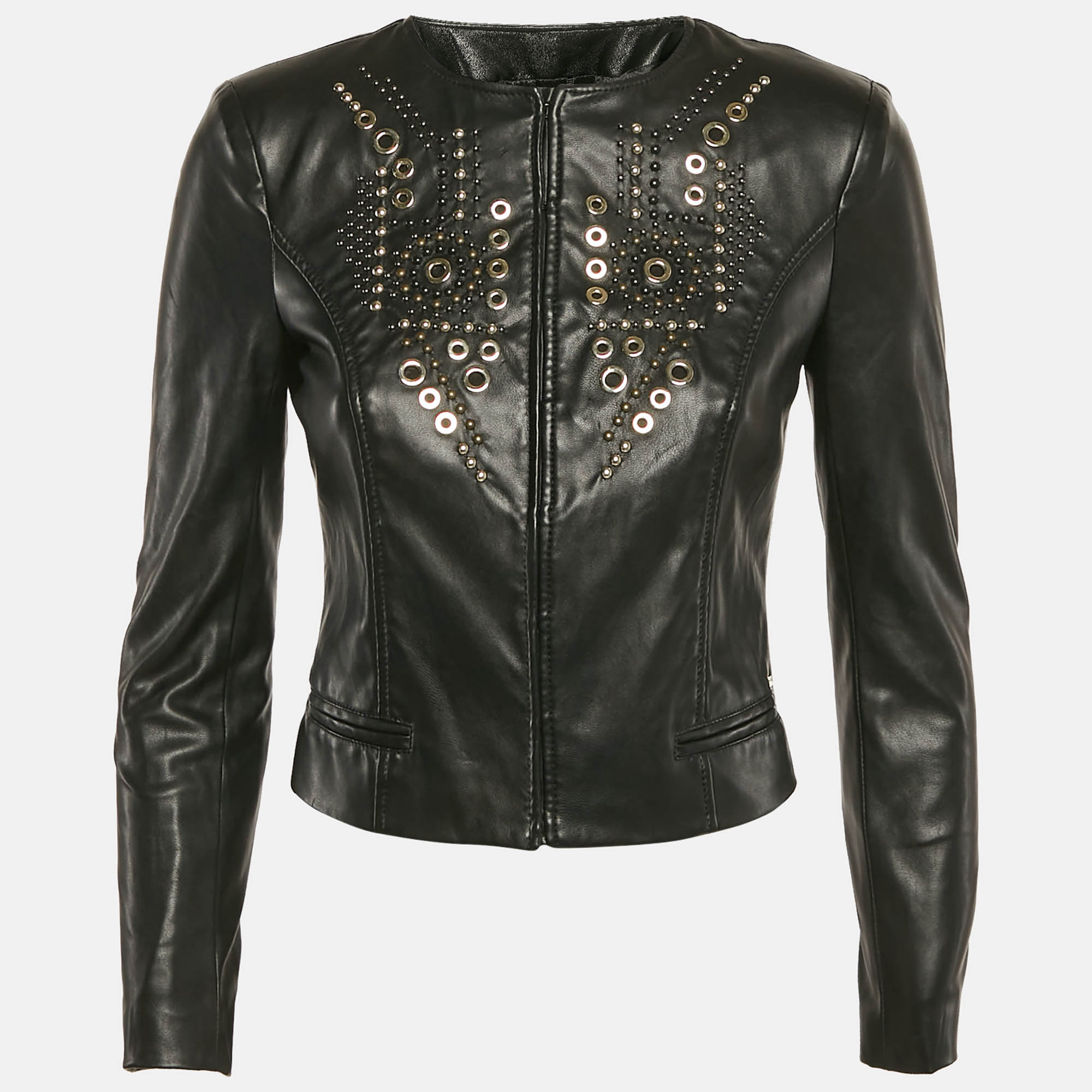 

Elisabetta Franchi Black Studded Faux Leather Biker Jacket S