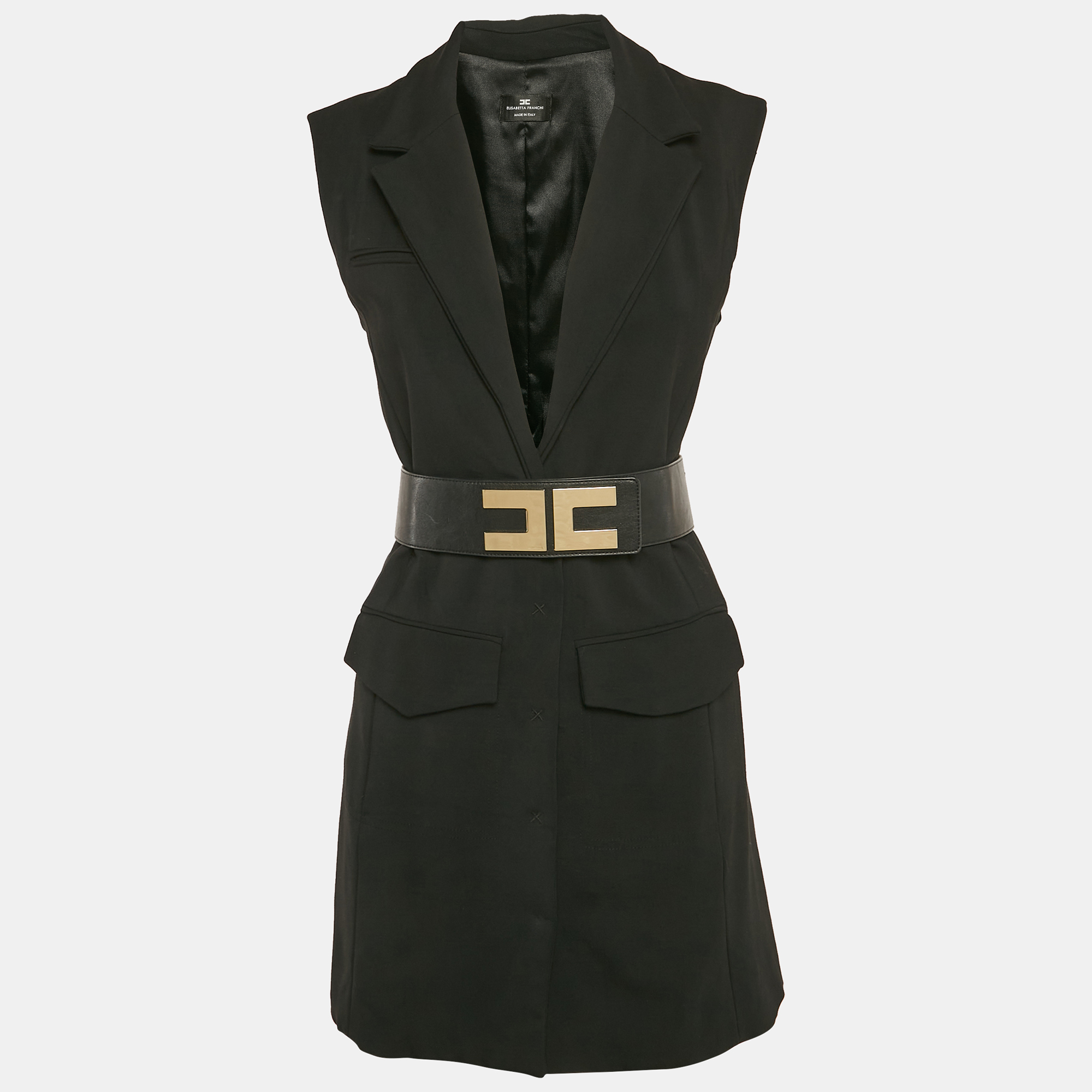 

Elisabetta Franchi Black Belted Sleeveless Coat S