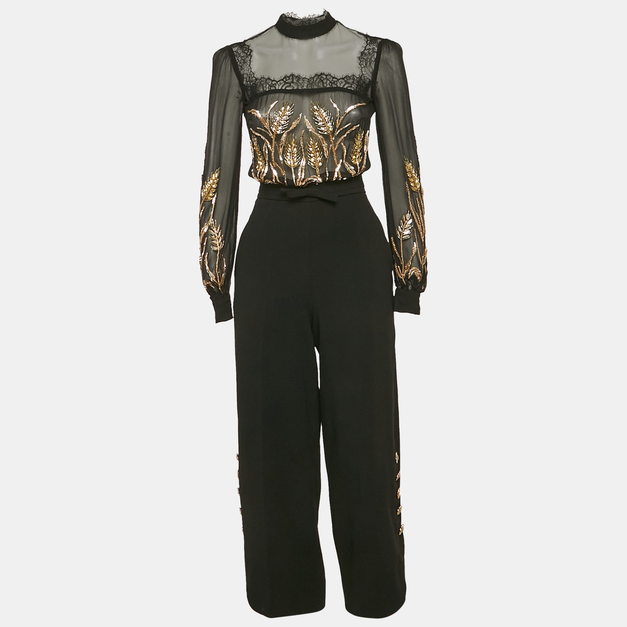 

Elisabetta Franchi Black Embellished Crepe Detachable Top Jumpsuit S