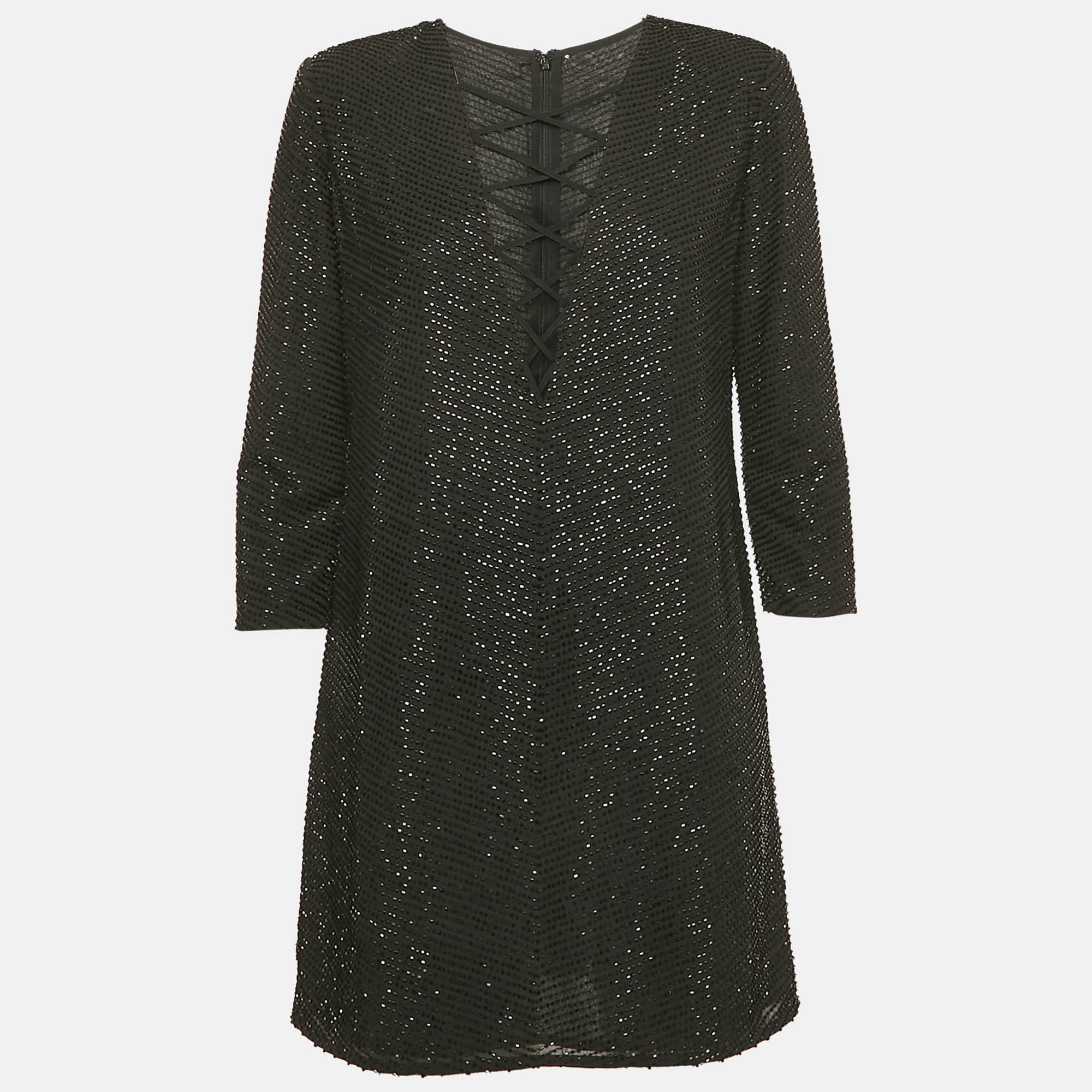 

Elisabetta Franchi Black Beaded Chiffon Lace-Up Mini Dress L