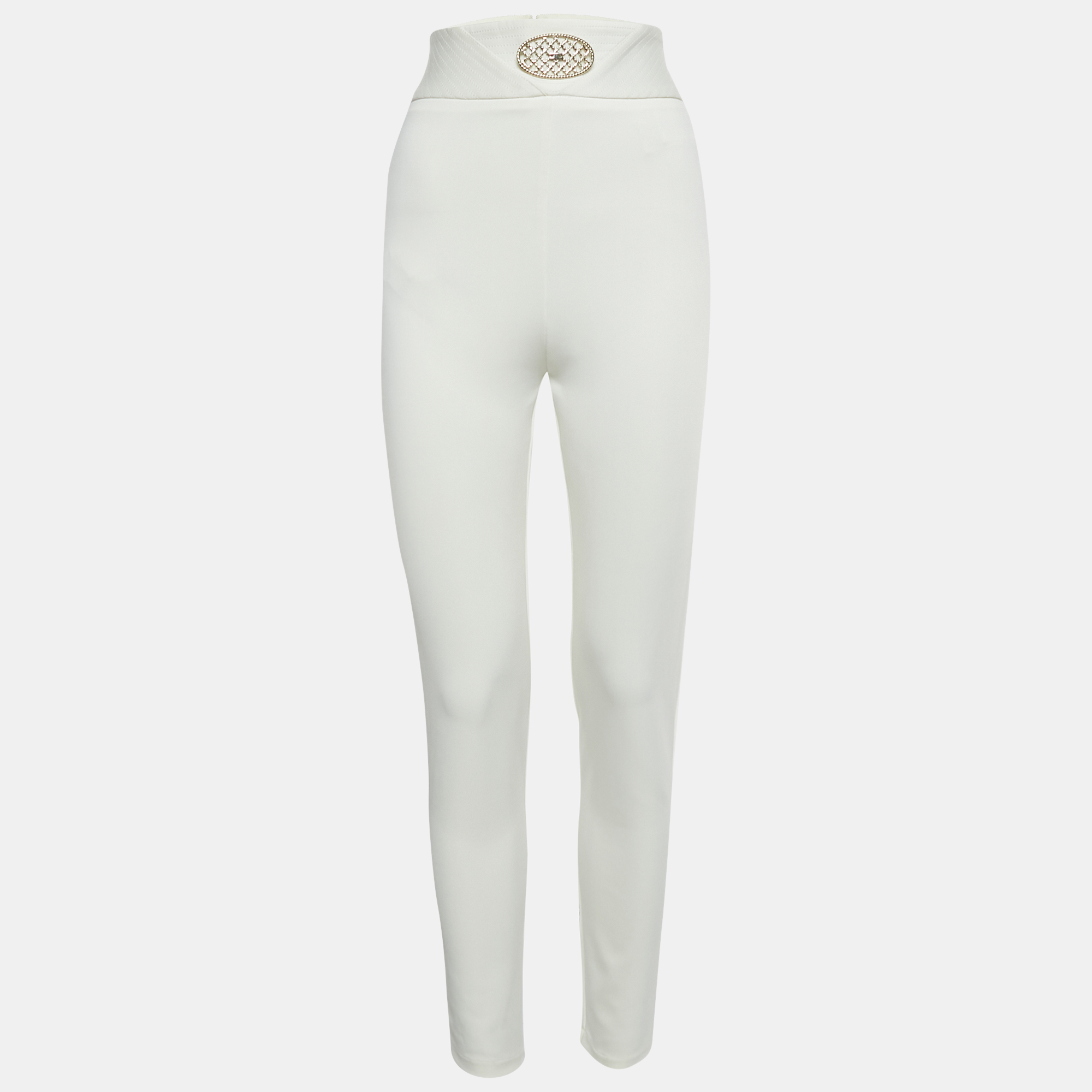 

Elisabetta Franchi White Jersey Embellished Waist Leggings L
