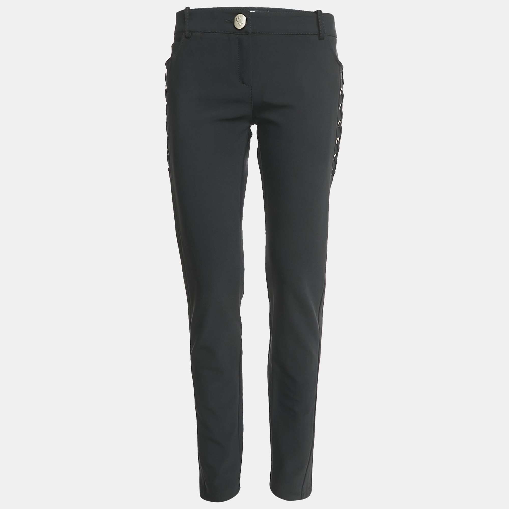 

Elisabetta Franchi Black Crepe Lace-Up Skinny Pants L