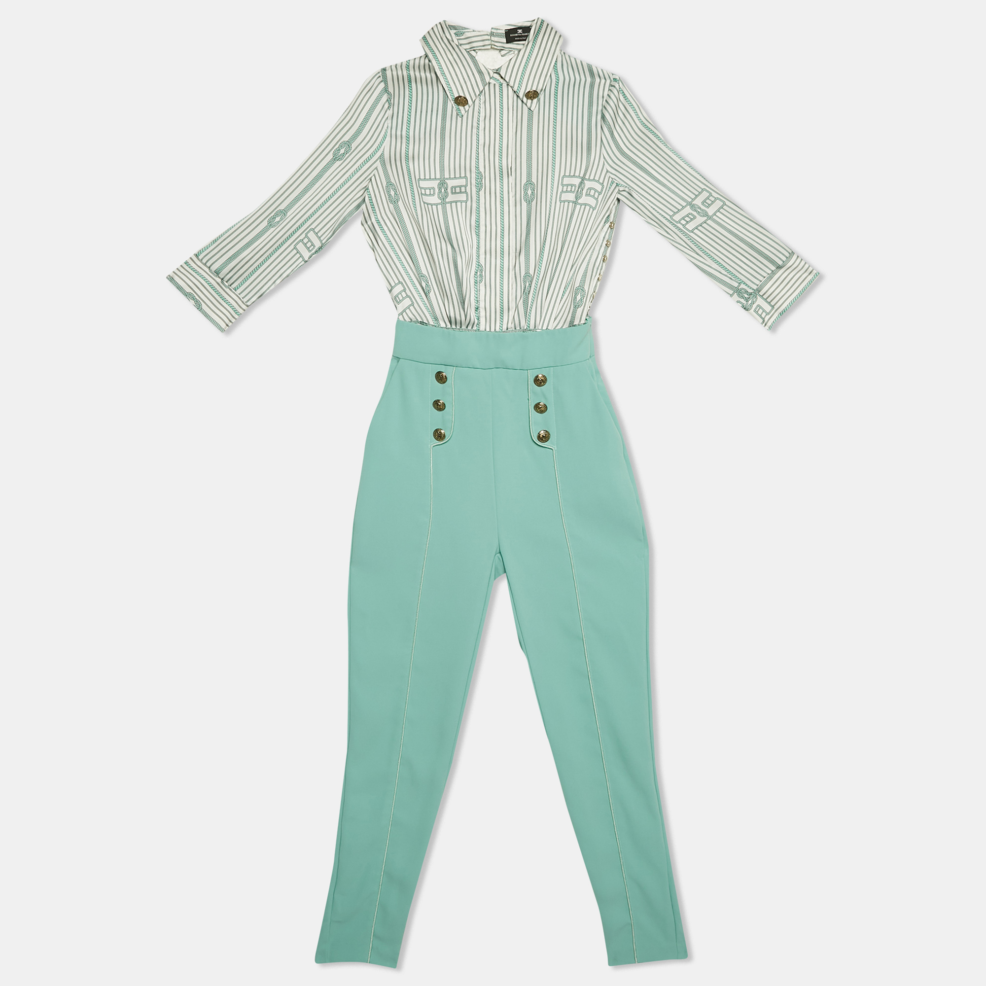 

Elisabetta Franchi Blue/White Striped Crepe Detachable Jumpsuit S
