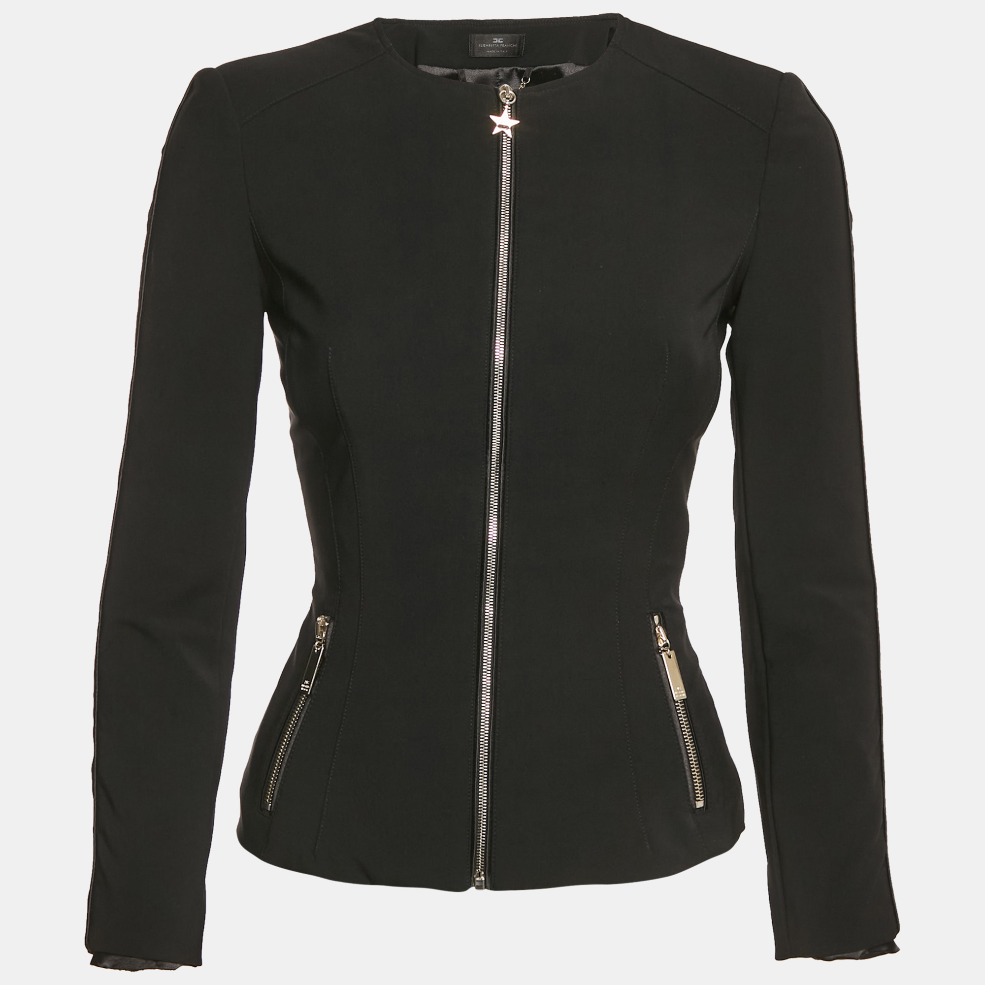 

Elisabetta Franchi Black Crepe Zip-Up Jacket S