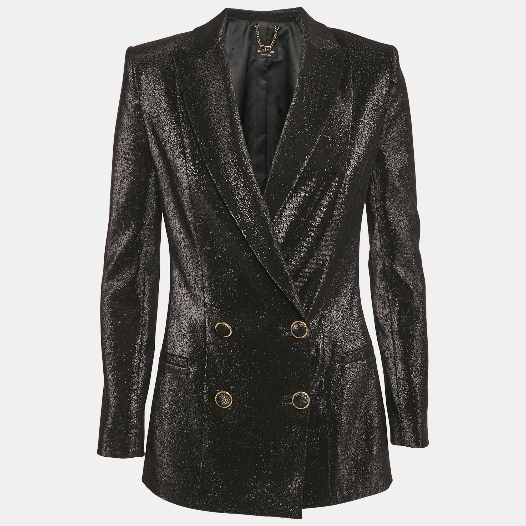 

Elisabetta Franchi Black Lurex Cotton Double Breasted Blazer S