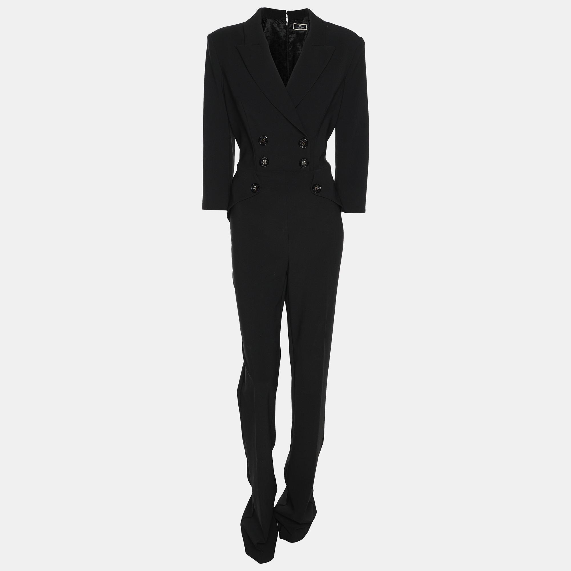 

Elisabetta Franchi Black Crepe Double Breasted Jumpsuit M