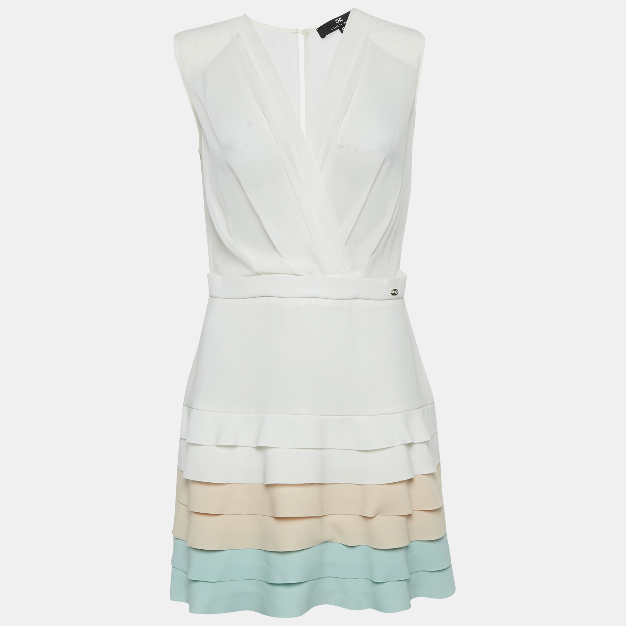 

Elisabetta Franchi White Crepe Layered Mini Dress M