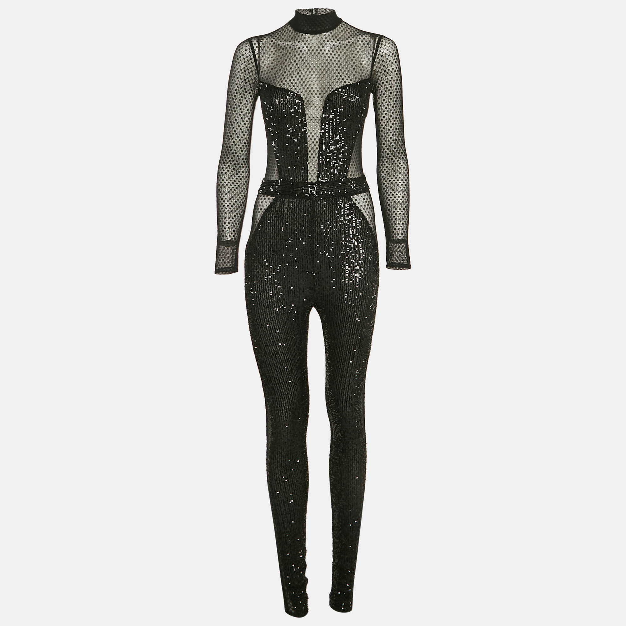 

Elisabetta Franchi Black Mesh and Sequin Sheer Jumpsuit S