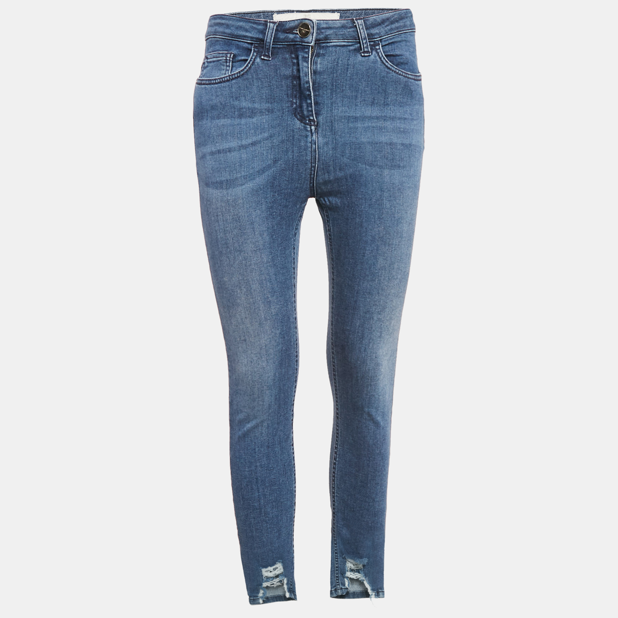 

Elisabetta Franchi Blue Ripped Hem Denim Skinny Jeans S Waist 27"