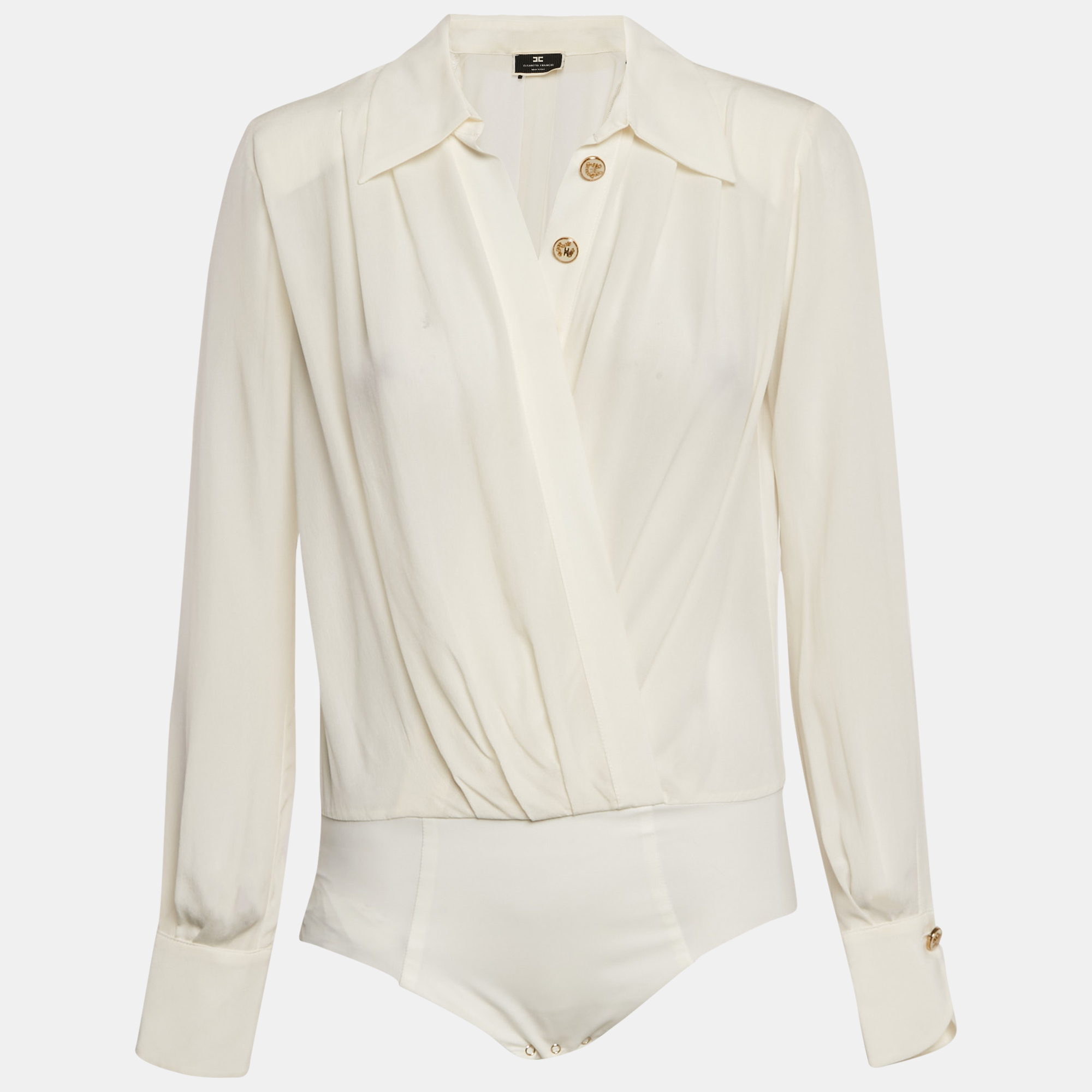 

Elisabetta Franchi Cream Silk Full Sleeve Bodysuit S