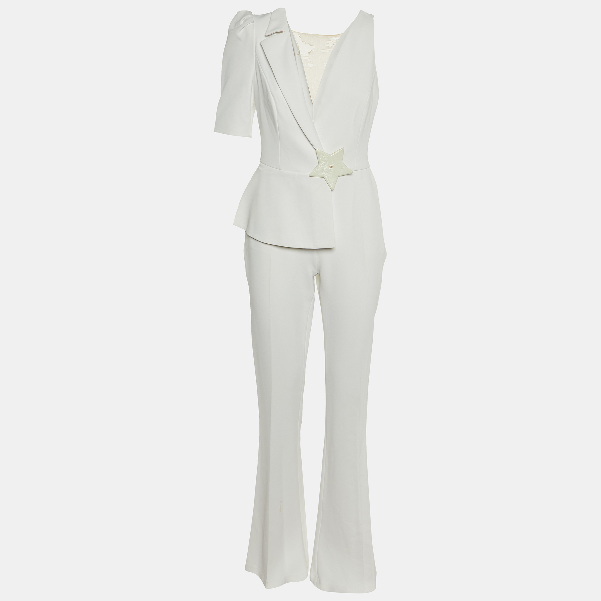 

Elisabetta Franchi White Crepe Star Detail Jumpsuit M
