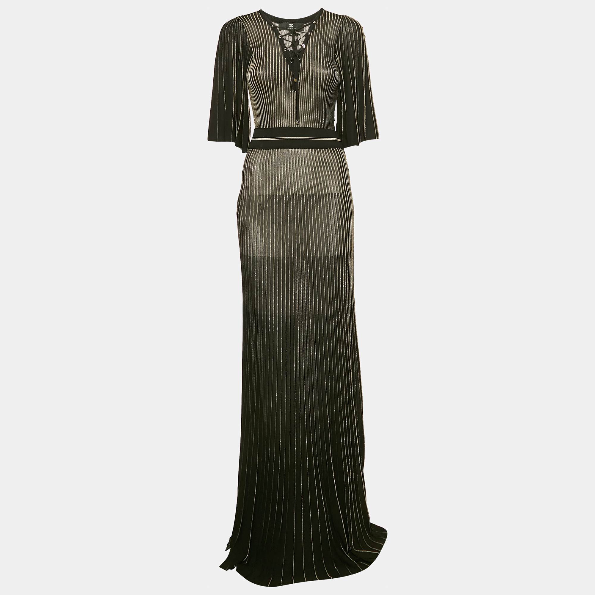 

Elisabetta Franchi Black Lurex Knit Lace-Up Detail Maxi Dress M