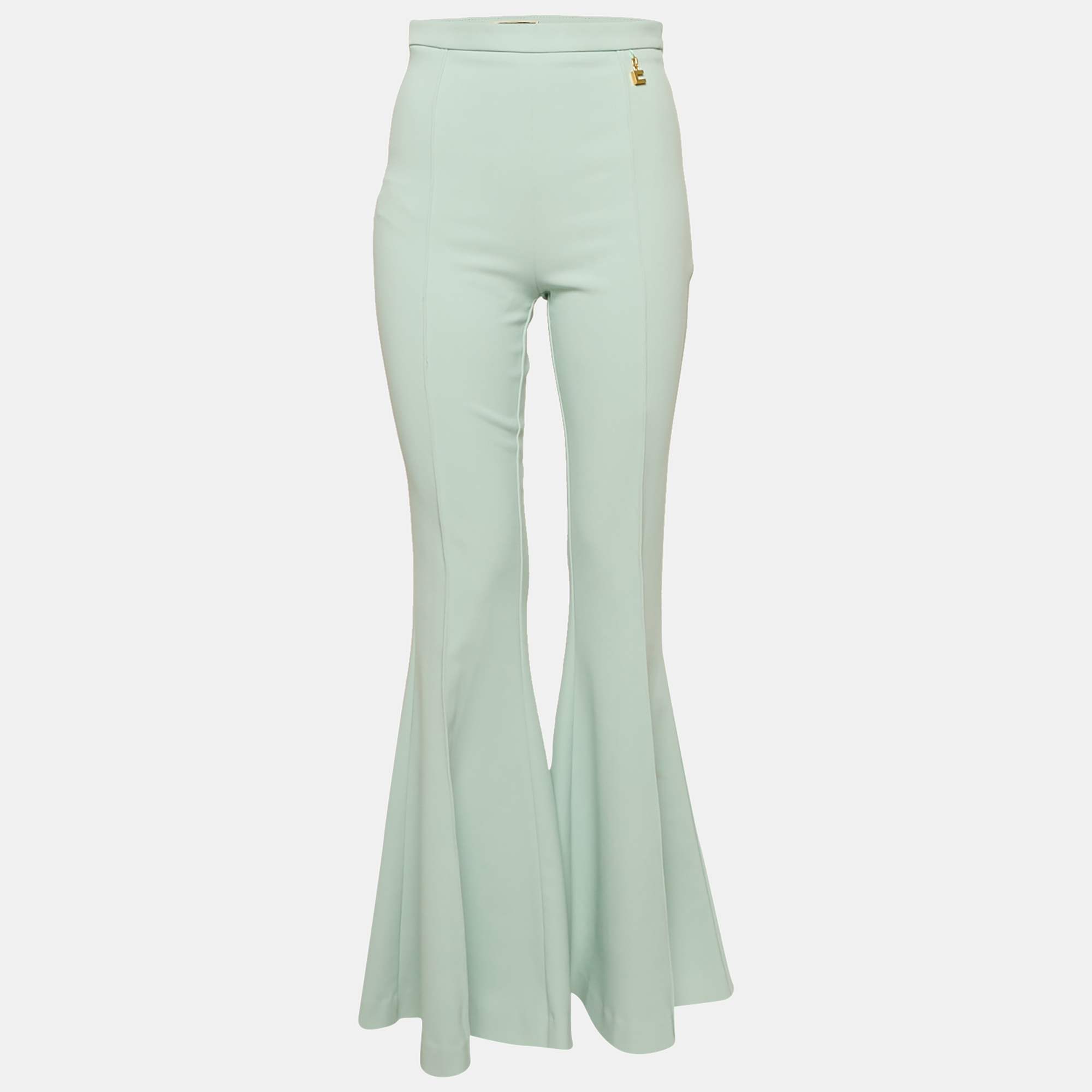 

Elisabetta Franchi Mint Green Crepe Flared Leg Trousers M