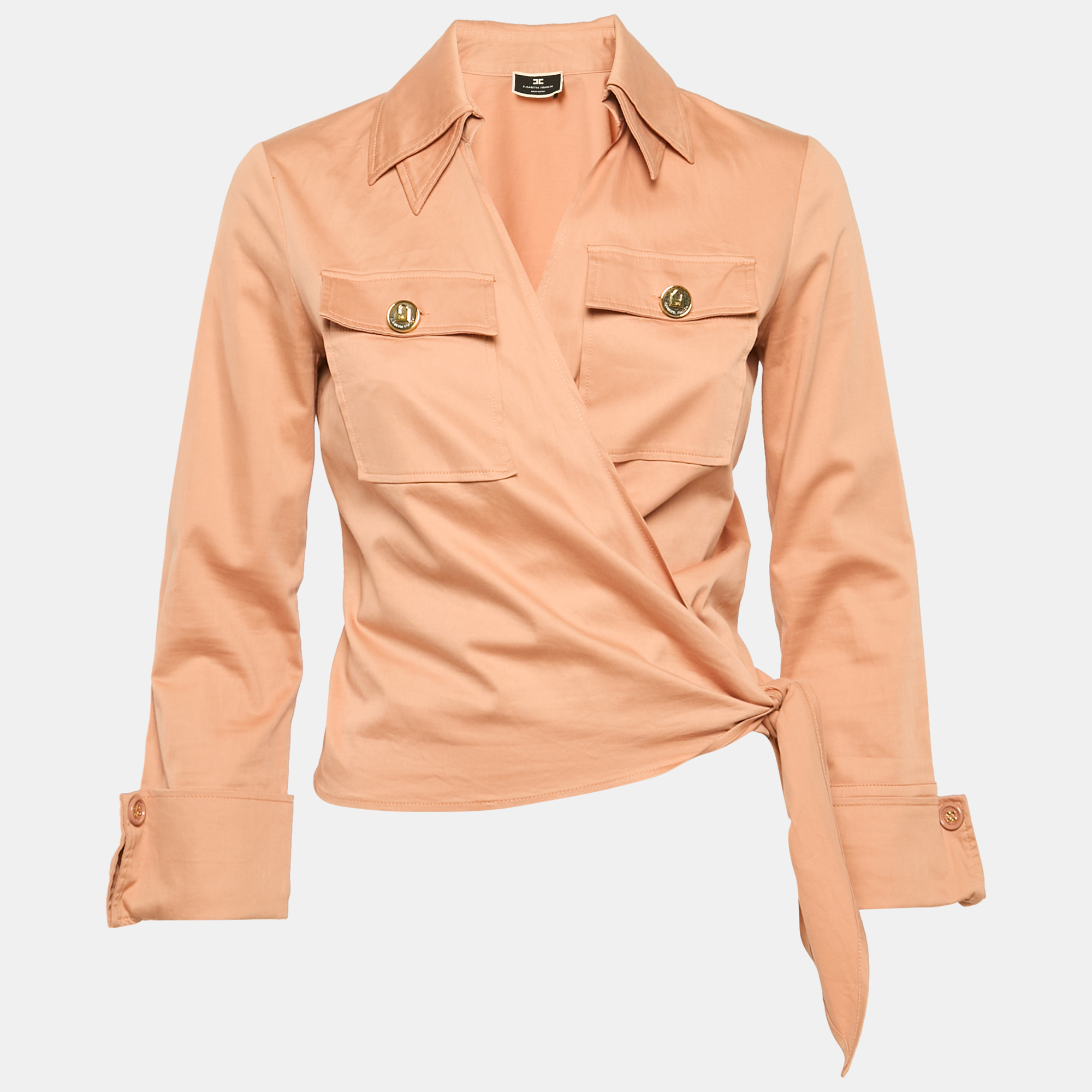 Pre-owned Elisabetta Franchi Rose Pink Synthetic Wrap Top M