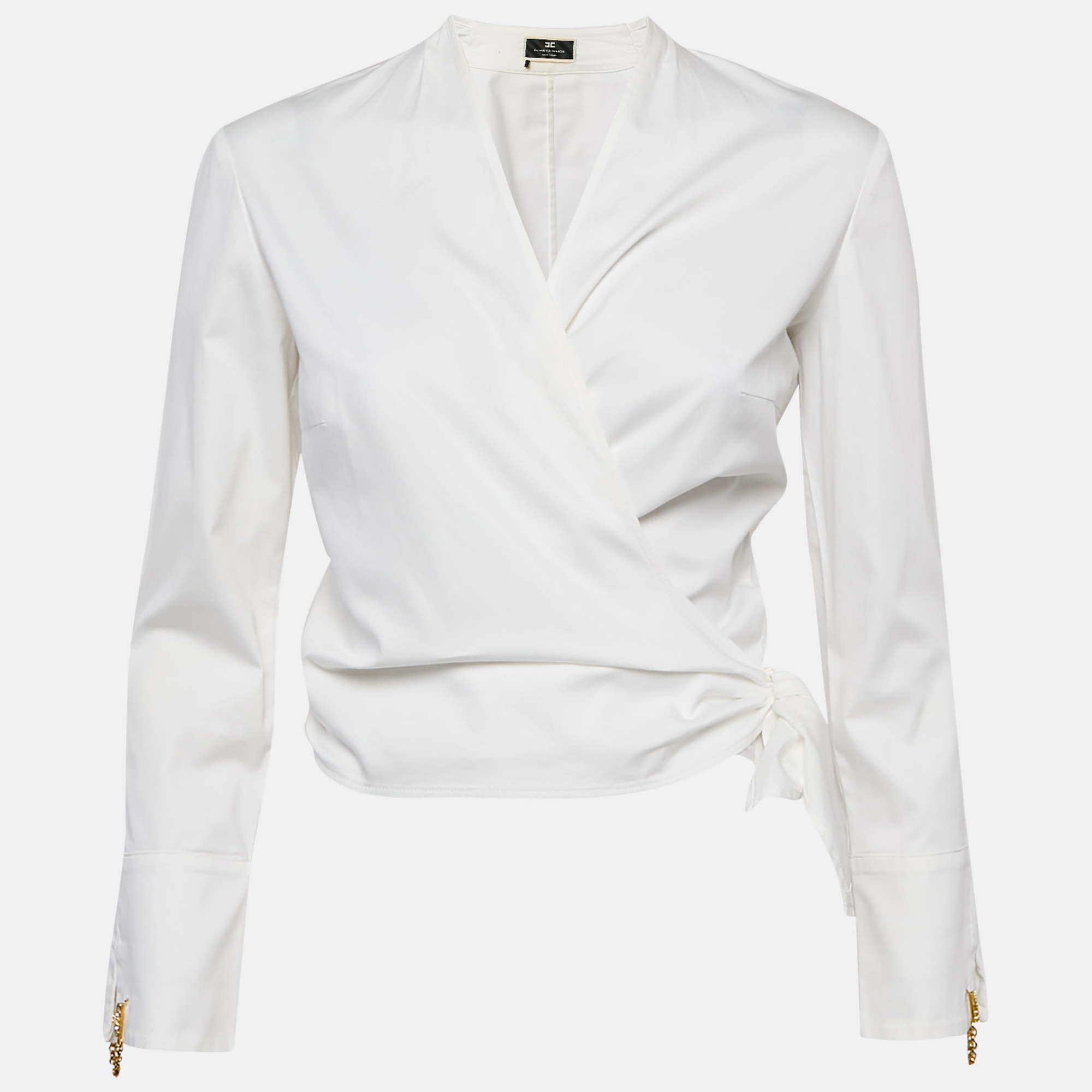 Pre-owned Elisabetta Franchi White Synthetic Wrap Shirt Blouse M