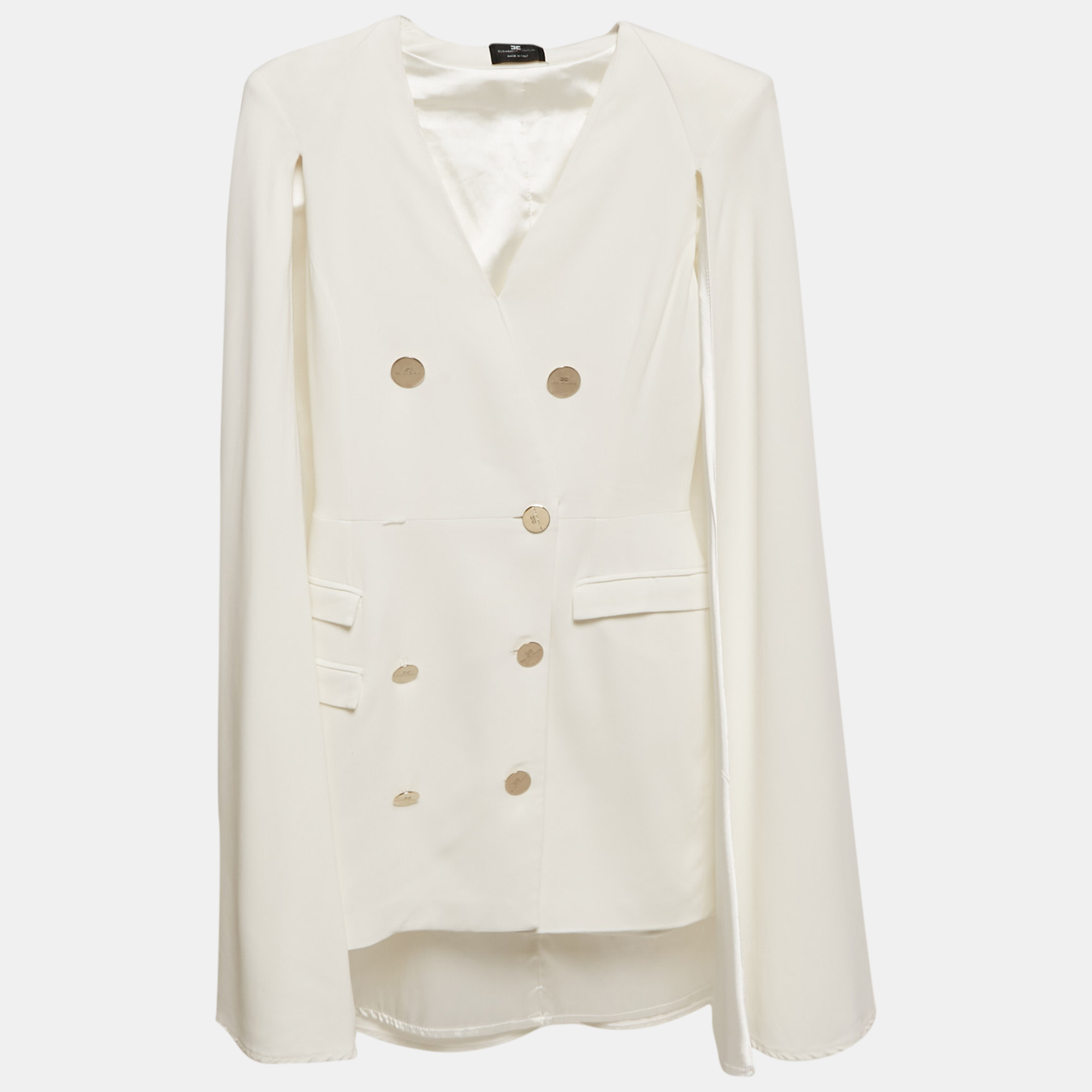

Elisabetta Franchi White Crepe Cape Detail Mini Dress S