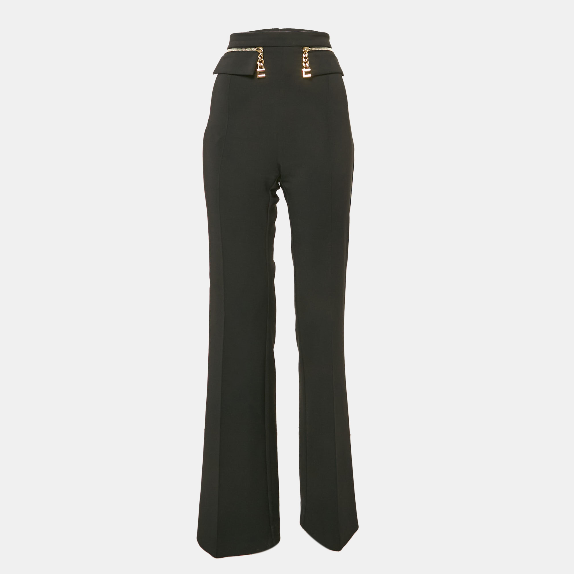 

Elisabetta Franchi Black Crepe Zip Detail High Rise Trousers S, White