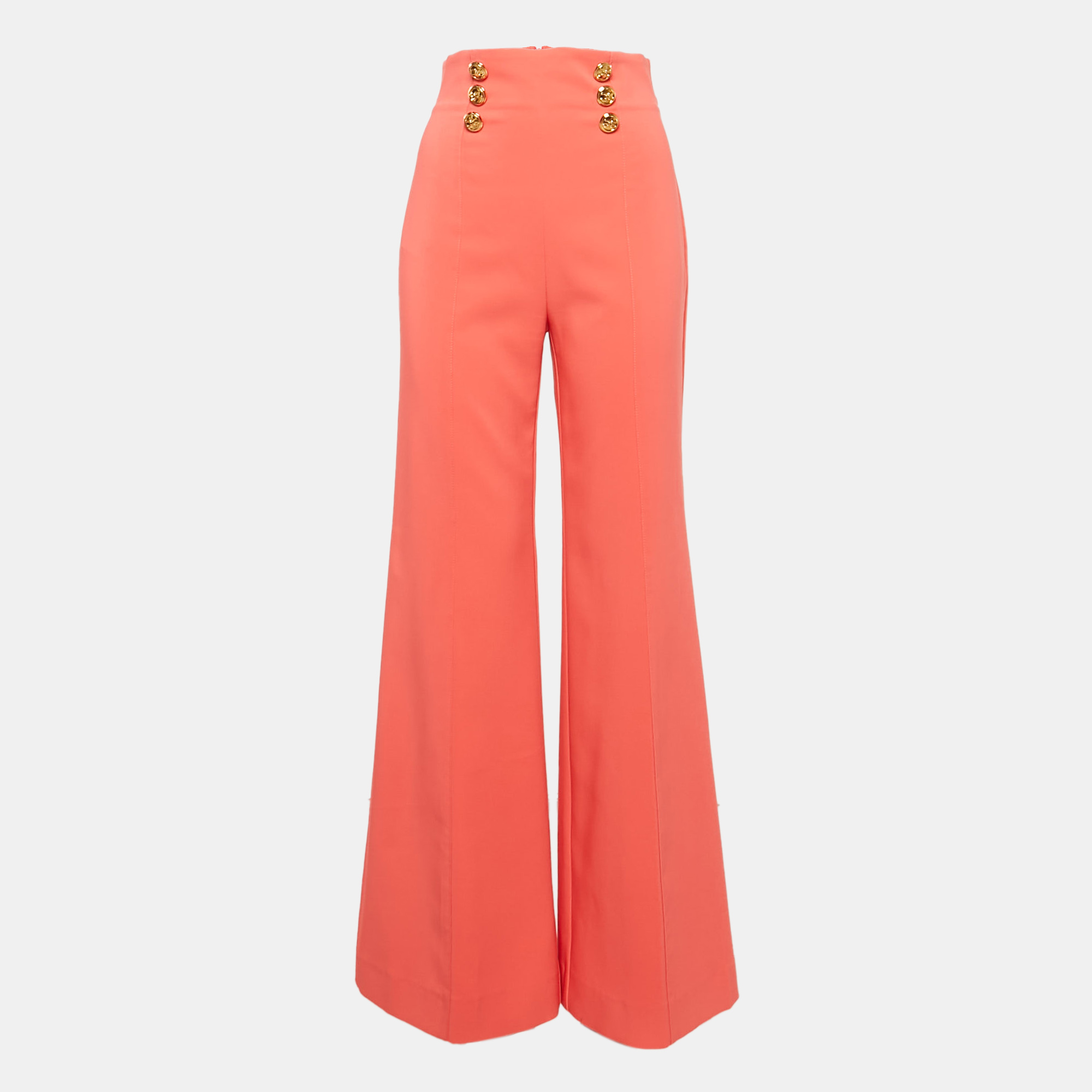 Pre-owned Elisabetta Franchi Pink Crepe Button Detail Flared Trousers M
