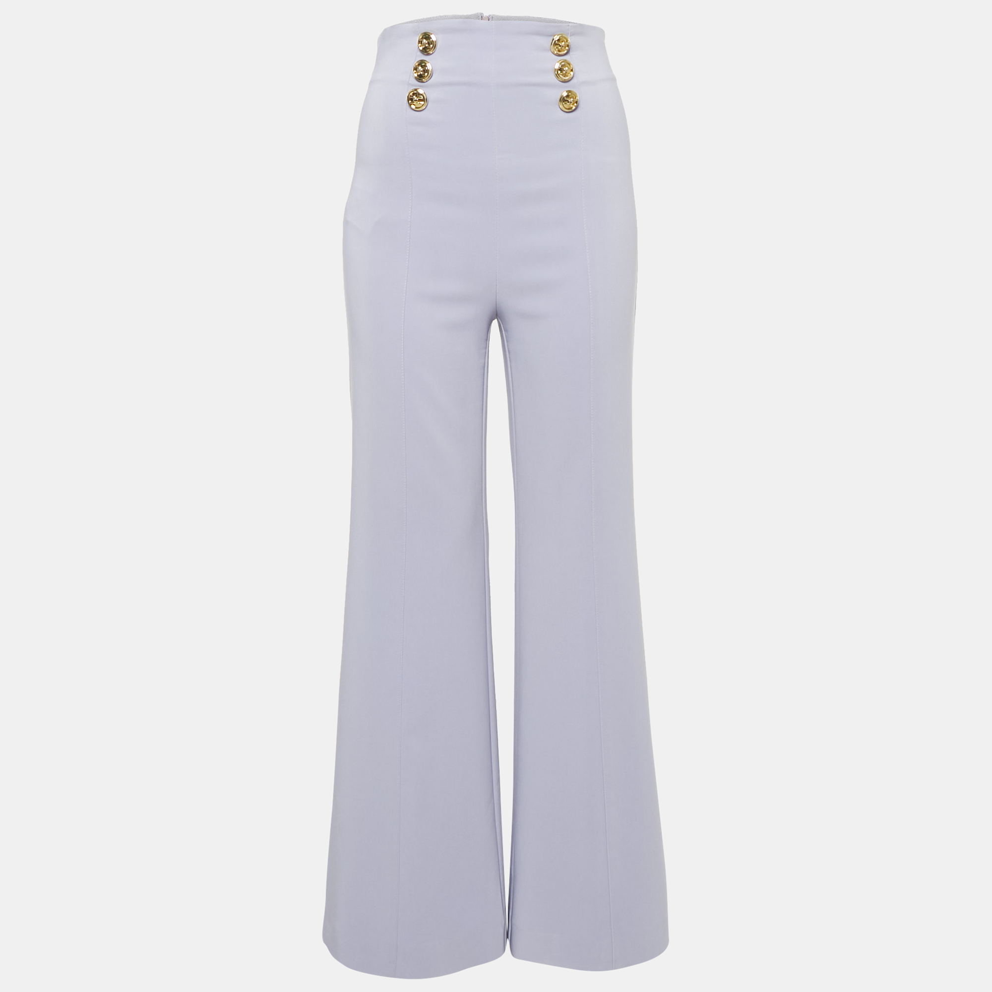 

Elisabetta Franchi Lavender Crepe Button Detail Flared Trousers S, Purple