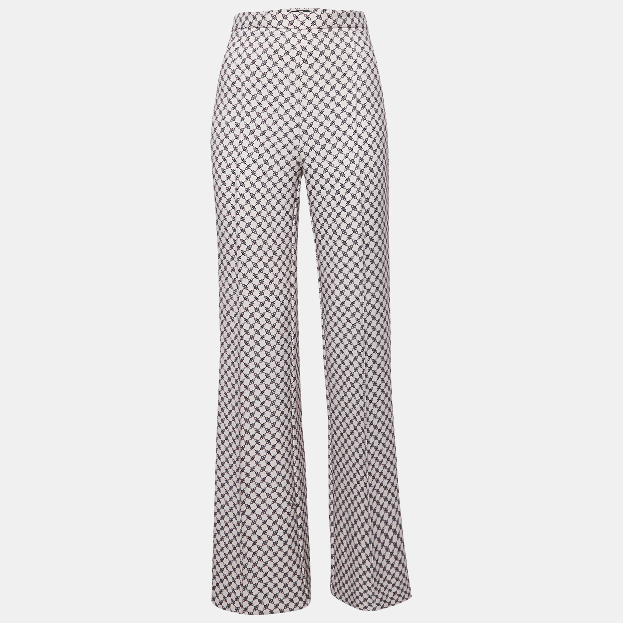 

Elisabetta Franchi Cream Printed Crepe High Rise Trousers S