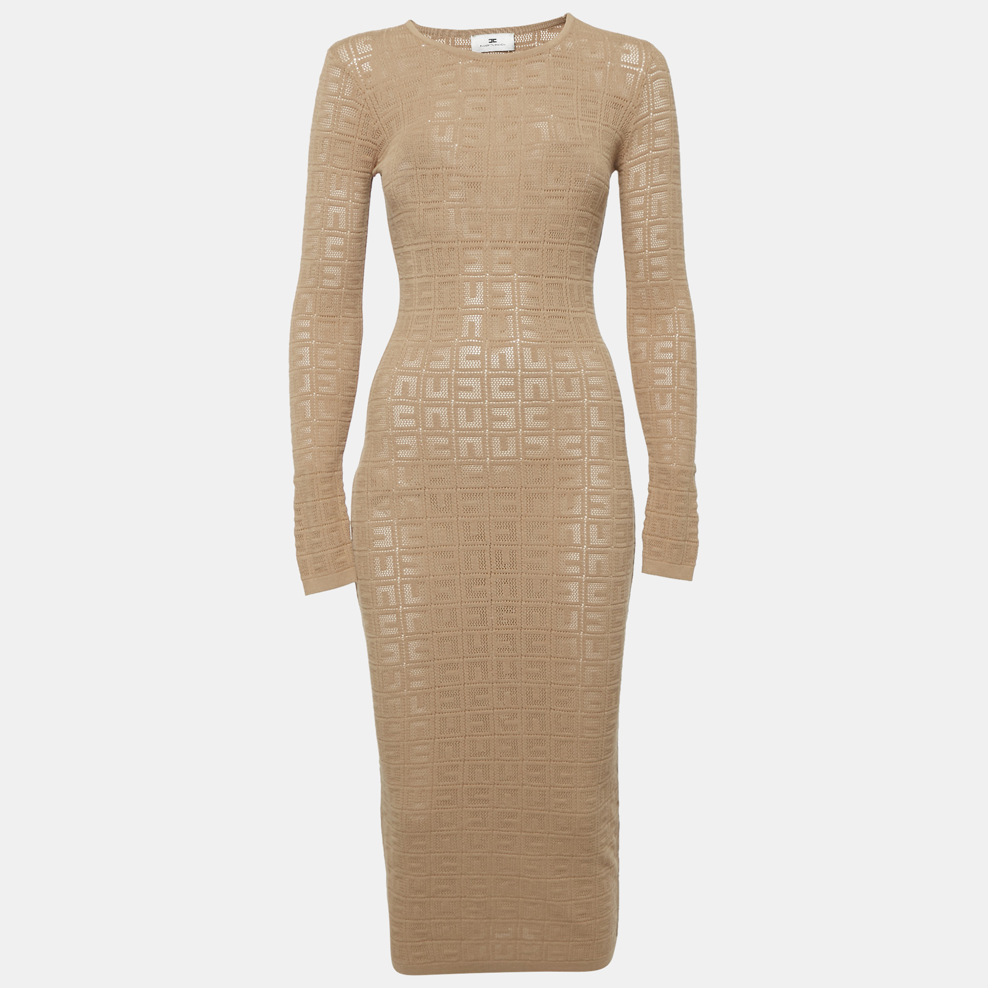 

Elisabetta Franchi Brown Monogram Stretch Knit Bodycon Dress S