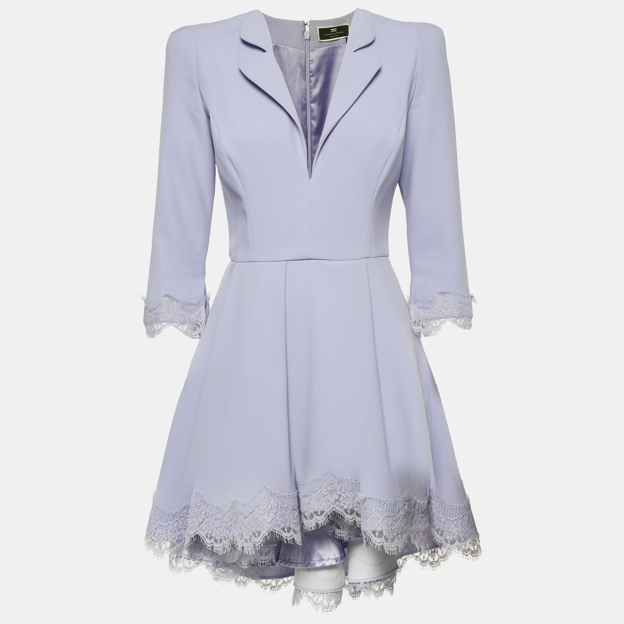 

Elisabetta Franchi Lavender Crepe Lace Trim Flared Mini Dress M, Purple