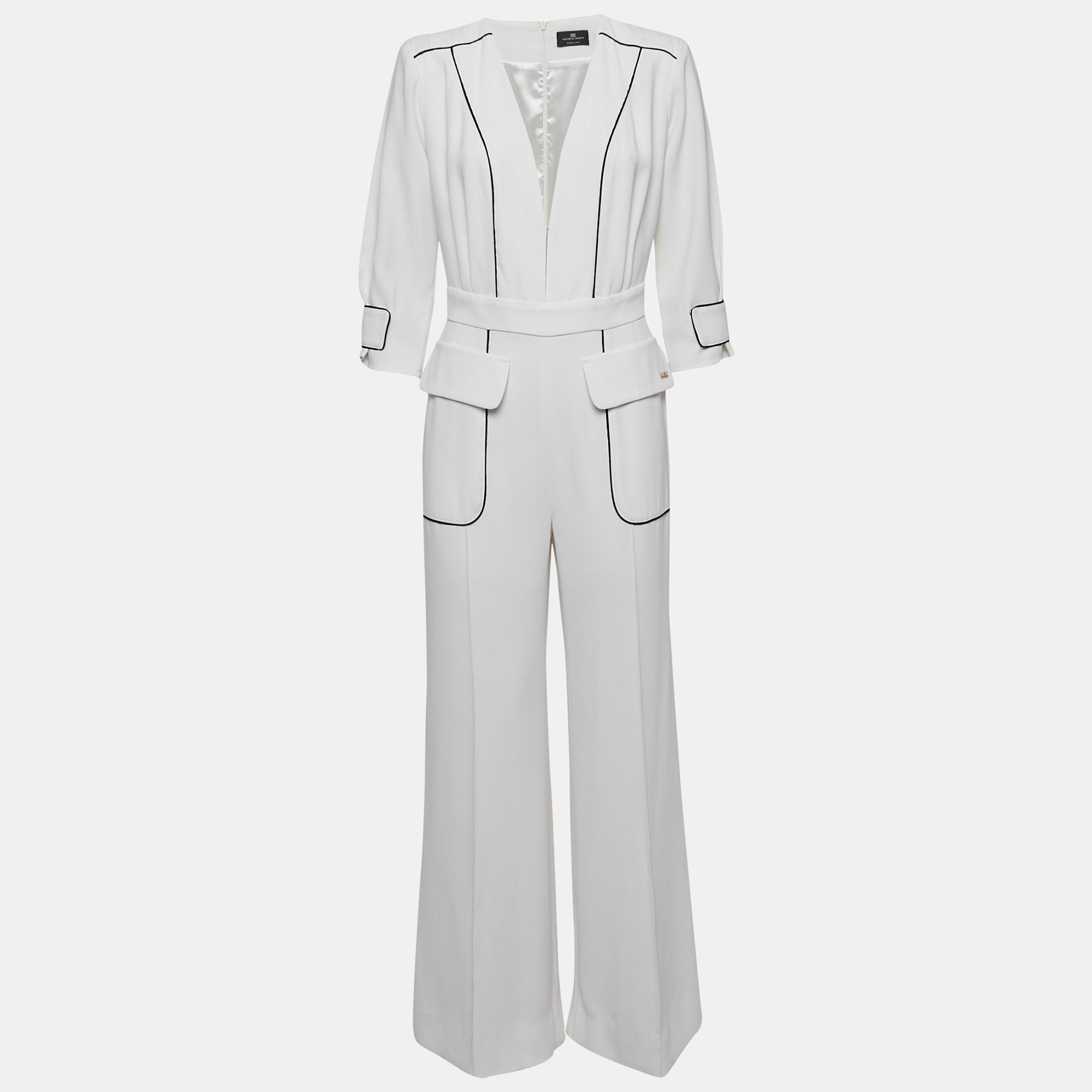 

Elisabetta Franchi White Crepe Contrast Trimmed Jumpsuit M