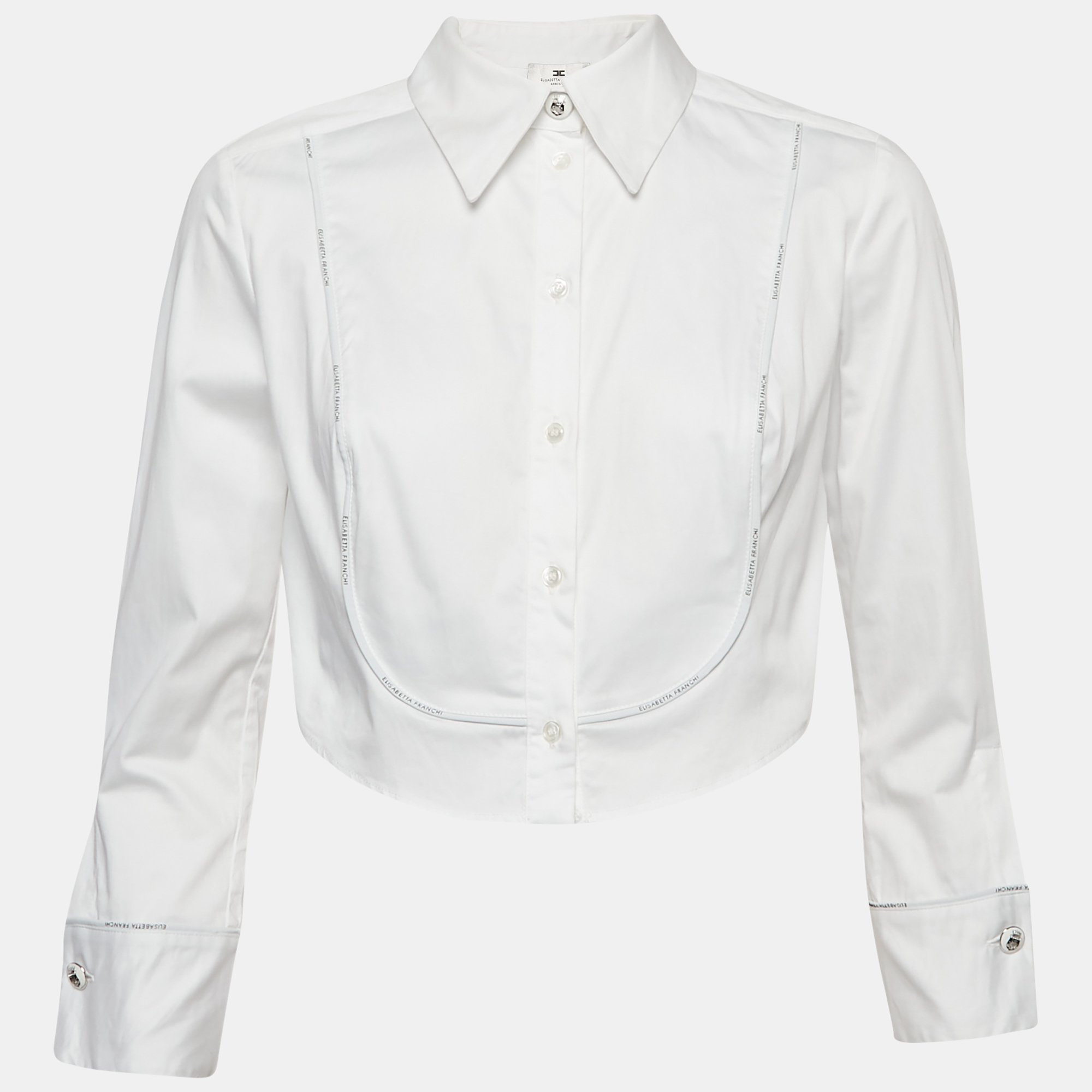 Pre-owned Elisabetta Franchi White Poplin Crop Top M