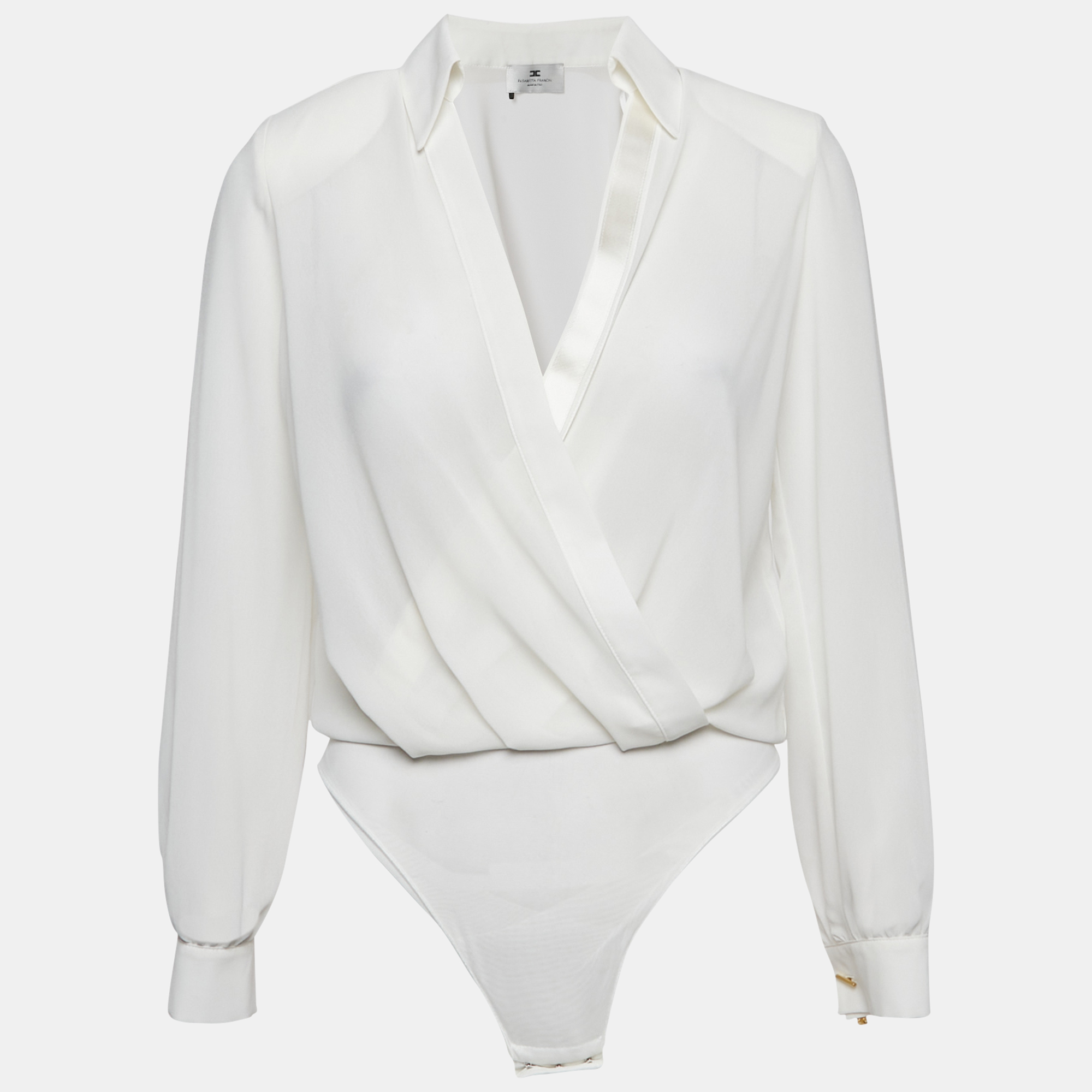 

Elisabetta Franchi White Chiffon Plunging Neck Bodysuit S