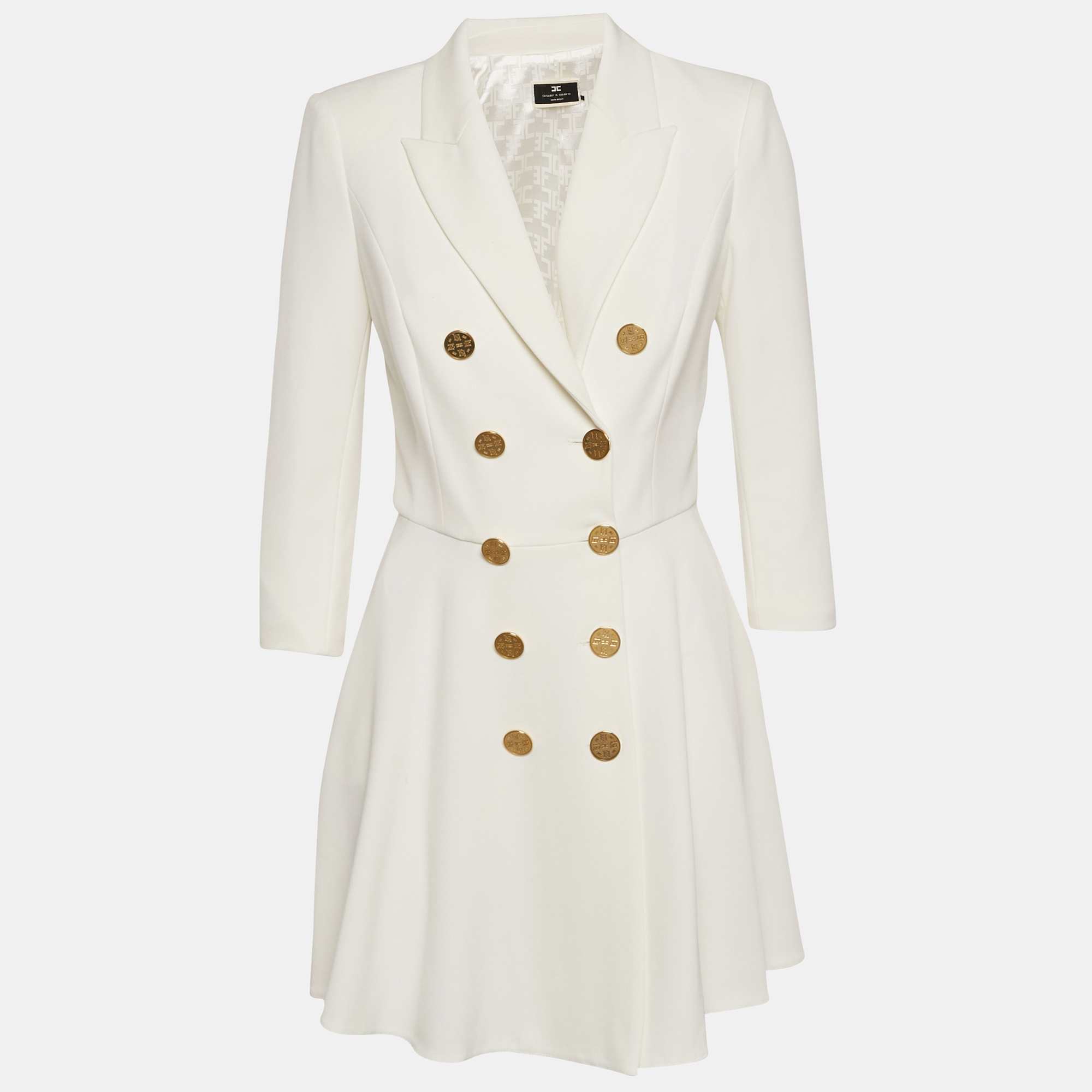 

Elisabetta Franchi White Crepe Double Breasted Coat Dress M