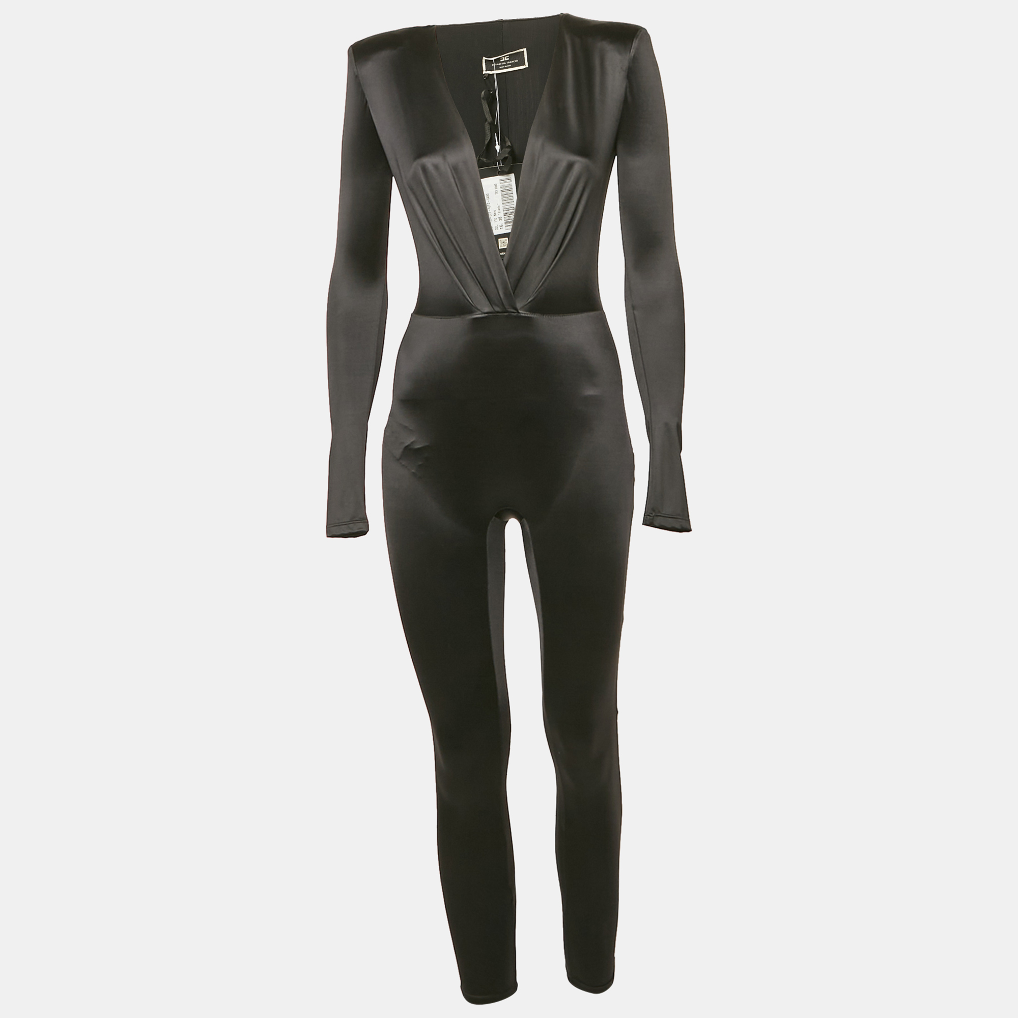 Pre-owned Elisabetta Franchi Black Jersey V-neck Jumpsuit S