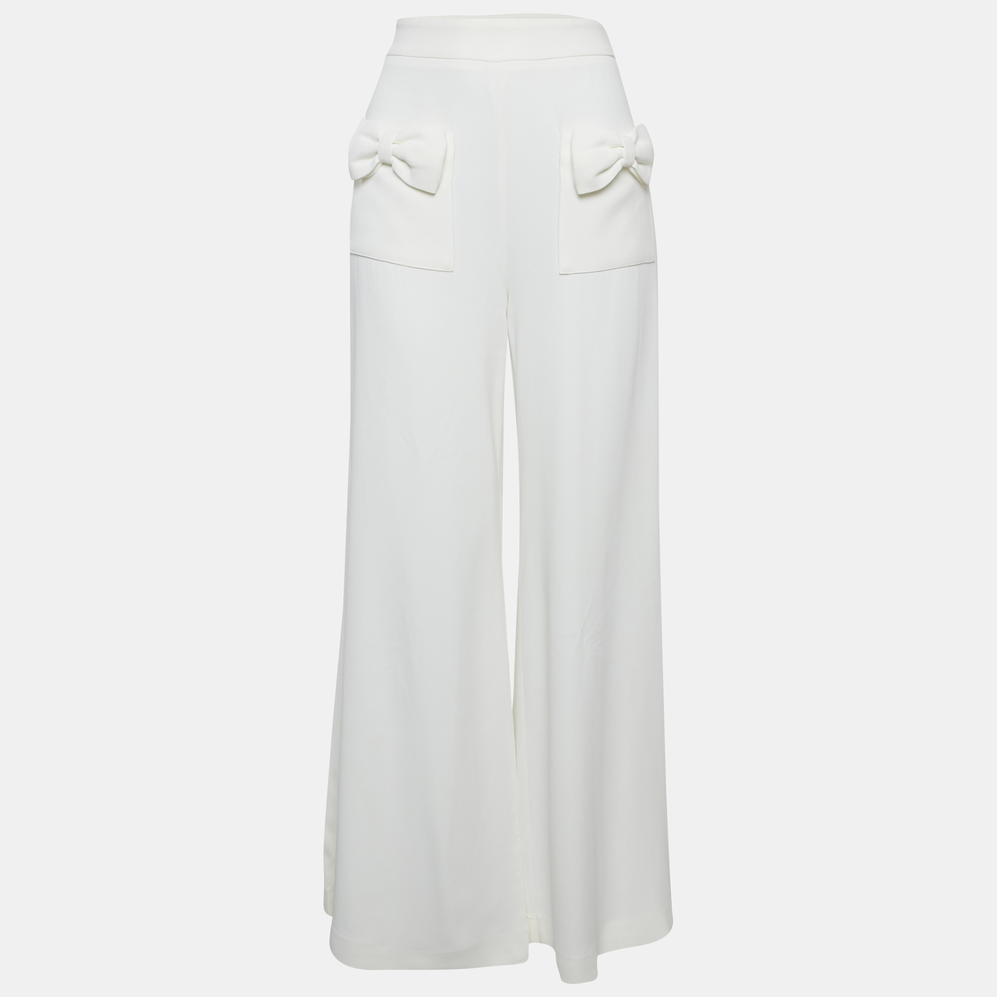

Elisabetta Franchi Crepe Bow Detail Flared Trousers S, White