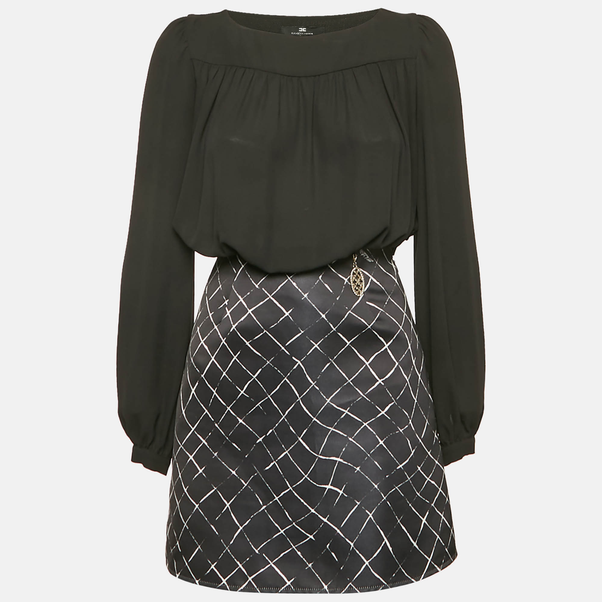

Elisabetta Franchi Black Silk and Satin Detachable Dress S